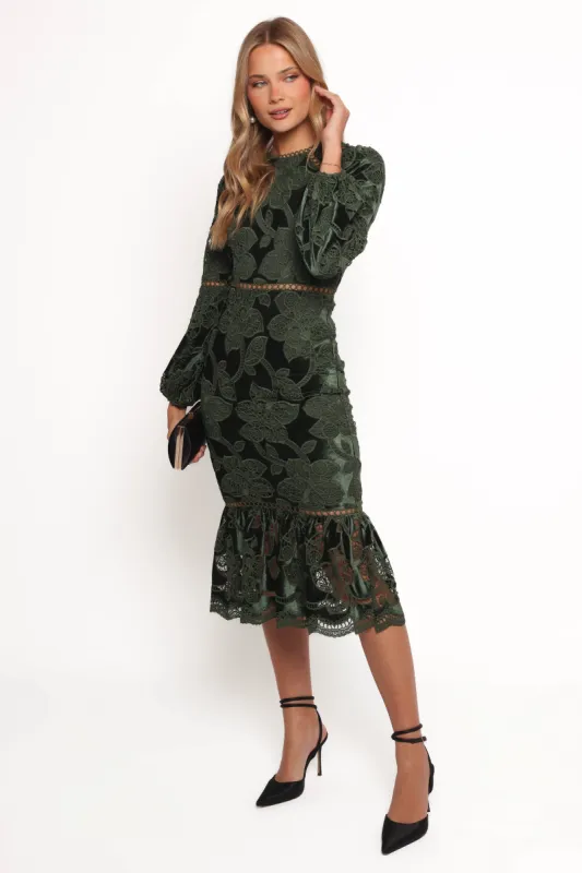 Pierre Long Sleeve Maxi Dress - Deep Velvet Green sold by Petal & Pup