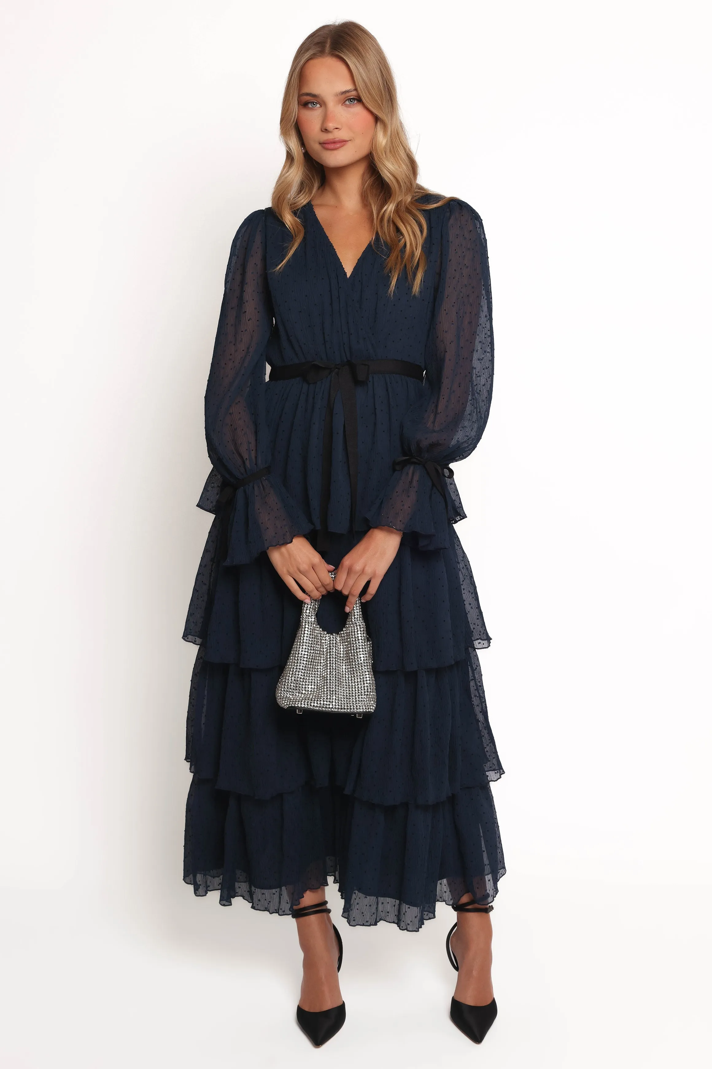 Antoinette Long Sleeve Tiered Maxi Dress - Navy sold by Petal & Pup