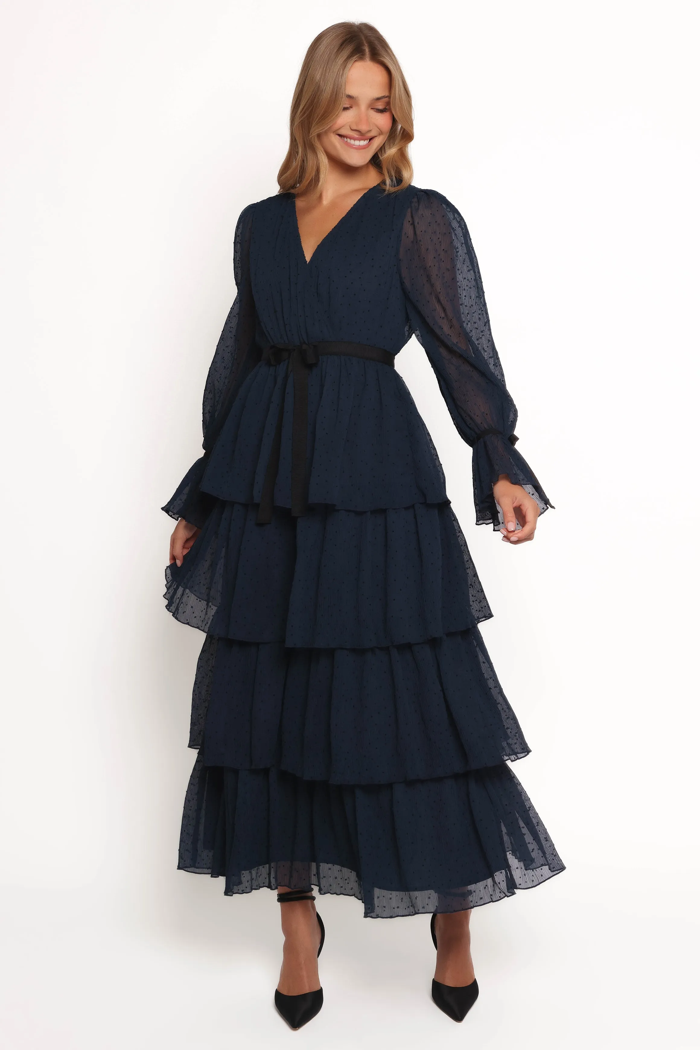 Antoinette Long Sleeve Tiered Maxi Dress - Navy sold by Petal & Pup product image thumbnail 3