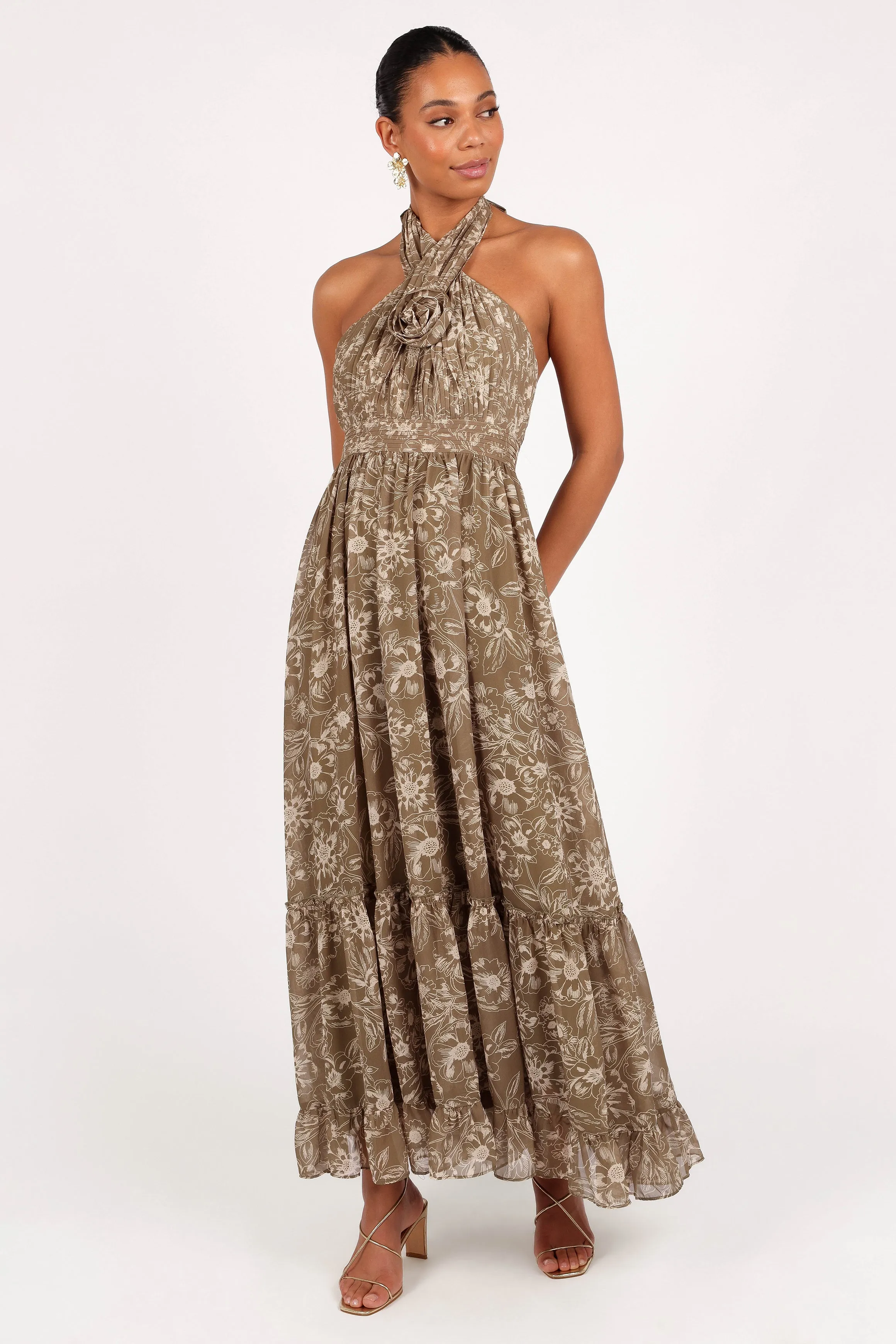 Lennon Halterneck Maxi Dress - Olive Floral sold by Petal & Pup product image thumbnail 3