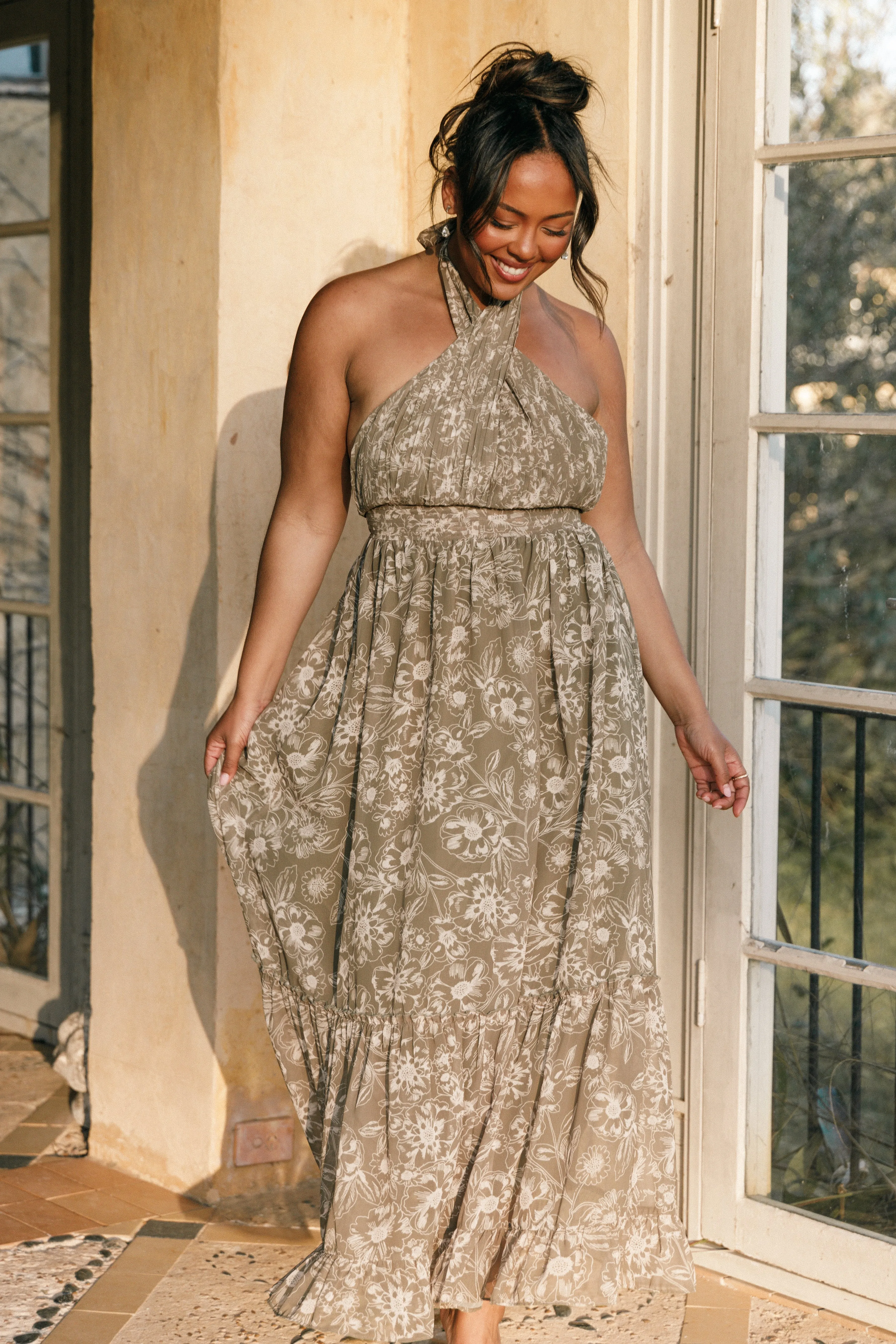 Lennon Halterneck Maxi Dress - Olive Floral sold by Petal & Pup product image thumbnail 2