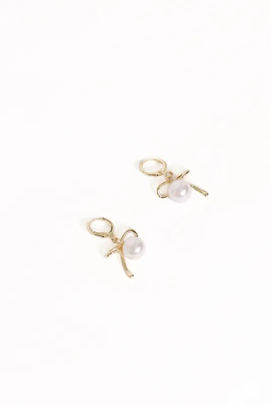 Louisa Bow Earrings - Gold/Pearl sold by Petal & Pup