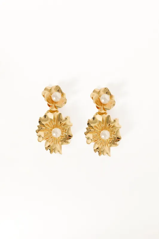 Lilou Flower Pearl Earrings - Gold sold by Petal & Pup