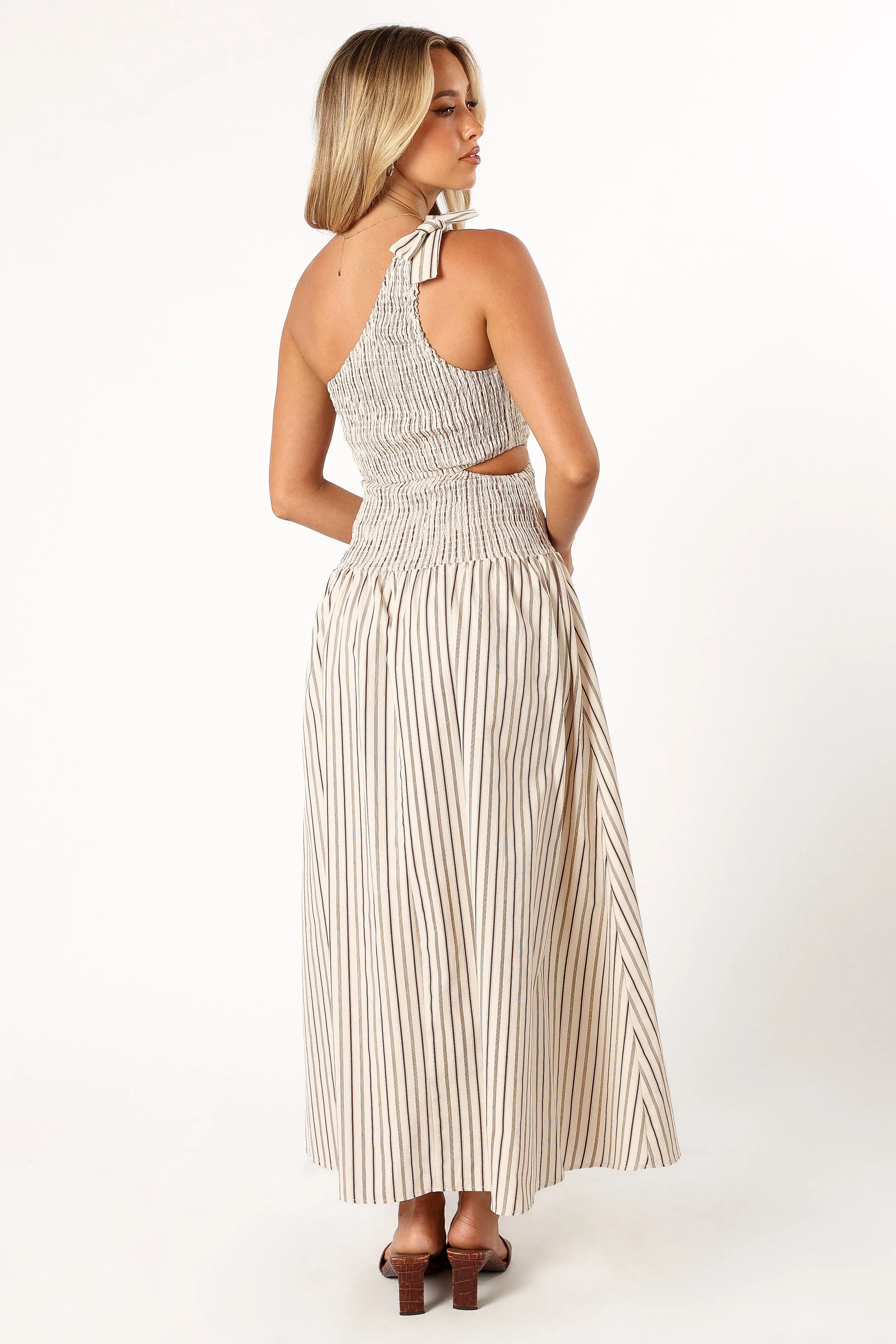 Jordana One Shoulder Midi Dress - Brown Stripe sold by Petal & Pup product image thumbnail 4