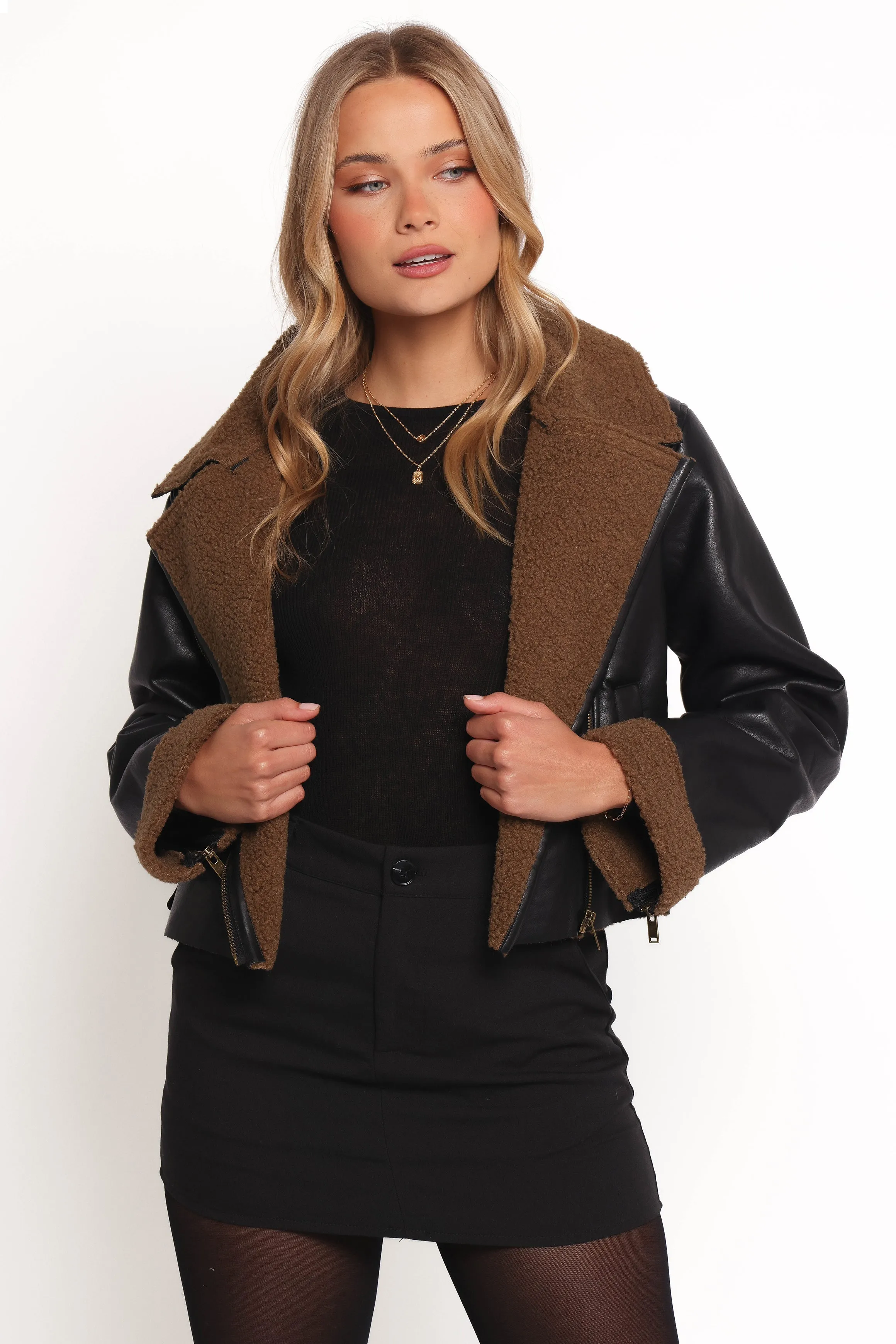 Folk Faux Leather Jacket - Black/Brown sold by Petal & Pup
