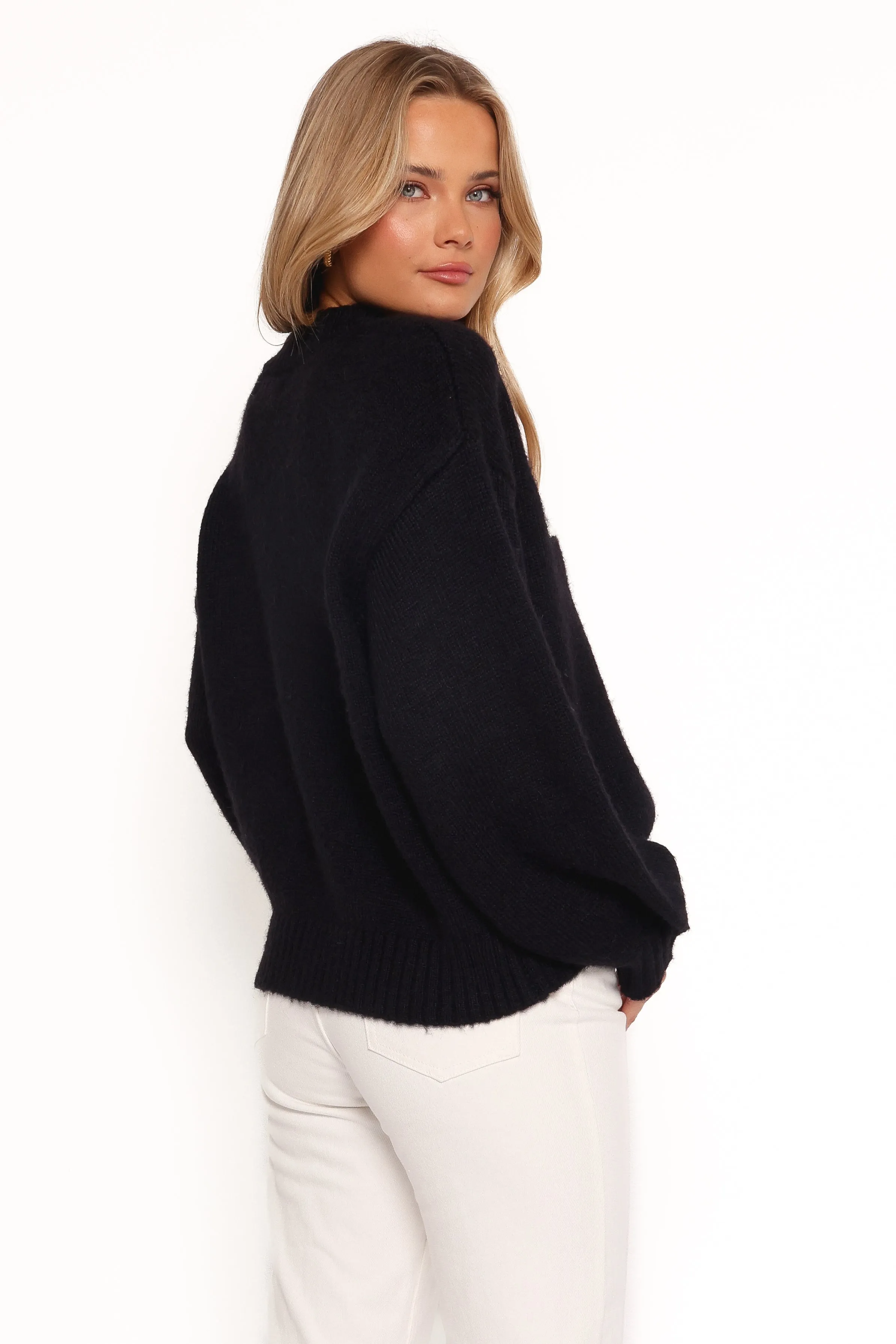 Cecelia Bow Print Mock Neck Knit Sweater - Black sold by Petal & Pup product image thumbnail 4
