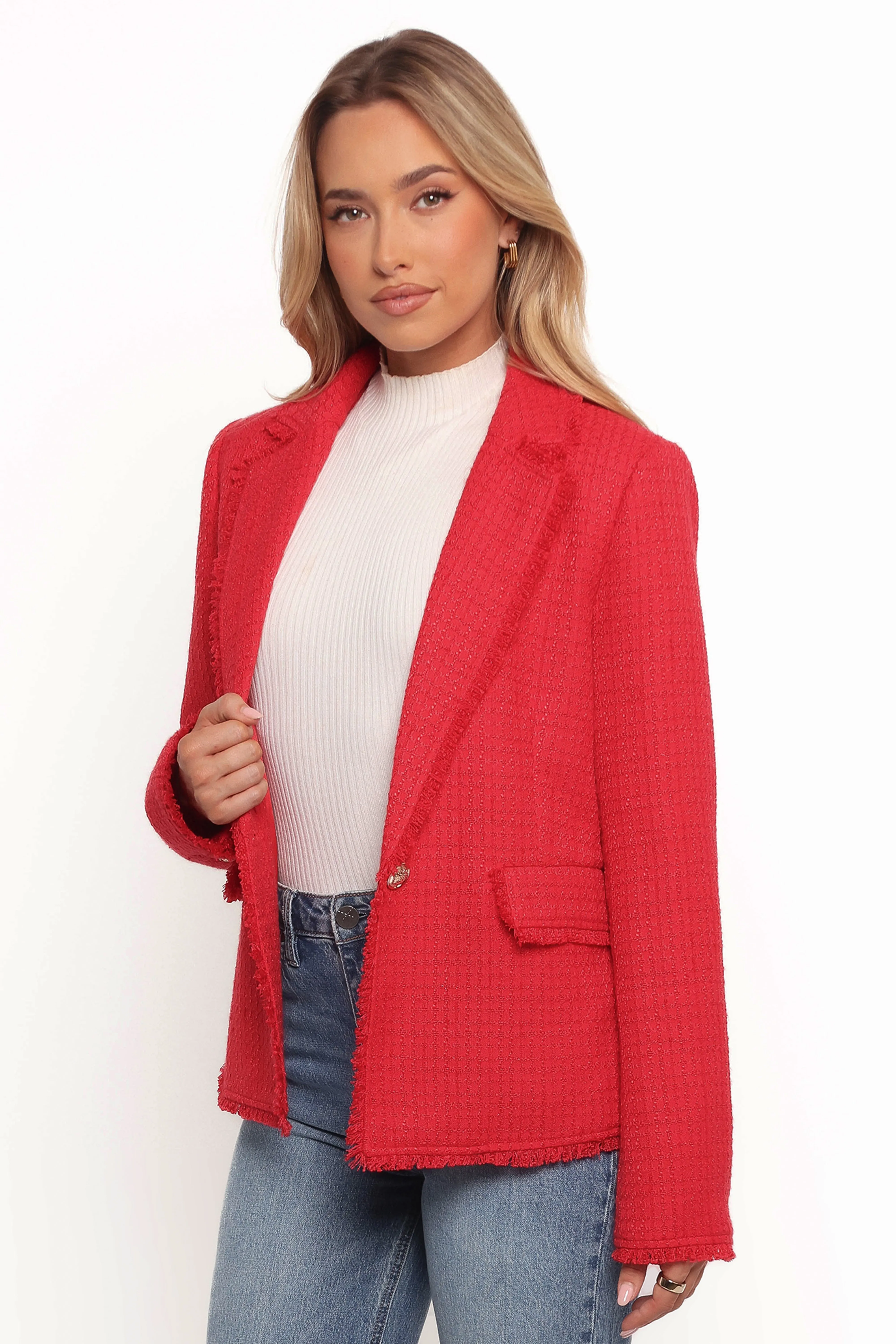 Simona Single Button Twill Blazer - Red sold by Petal & Pup product image thumbnail 3