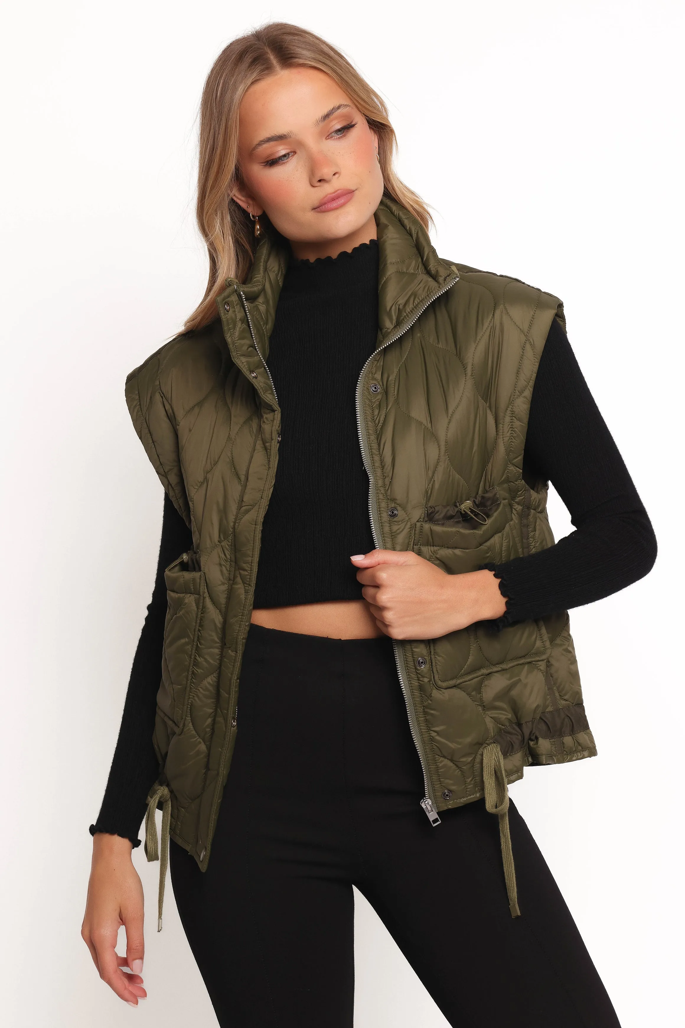 Haven Zip Front Puff Vest - Olive sold by Petal & Pup product image thumbnail 2