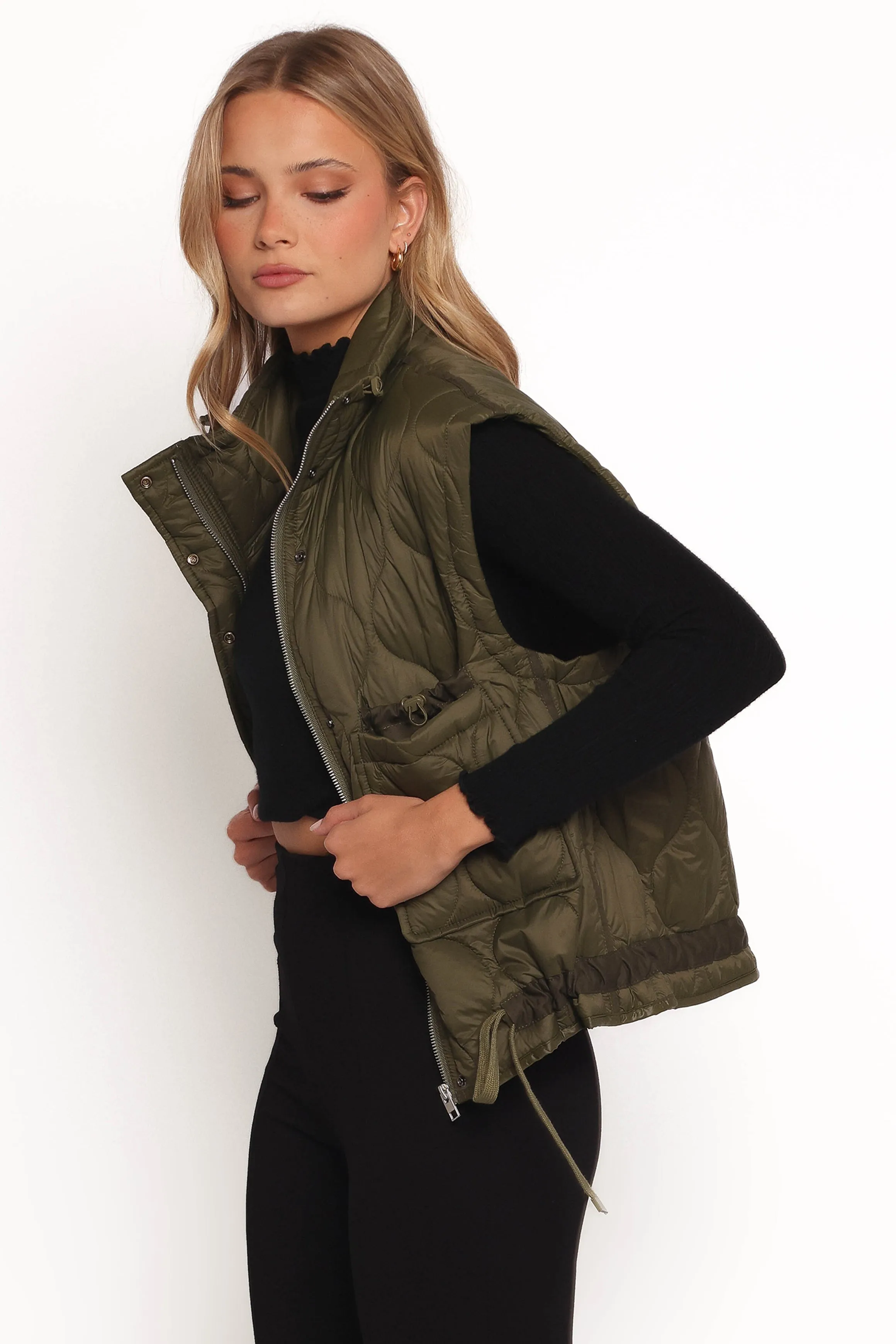 Haven Zip Front Puff Vest - Olive sold by Petal & Pup product image thumbnail 3