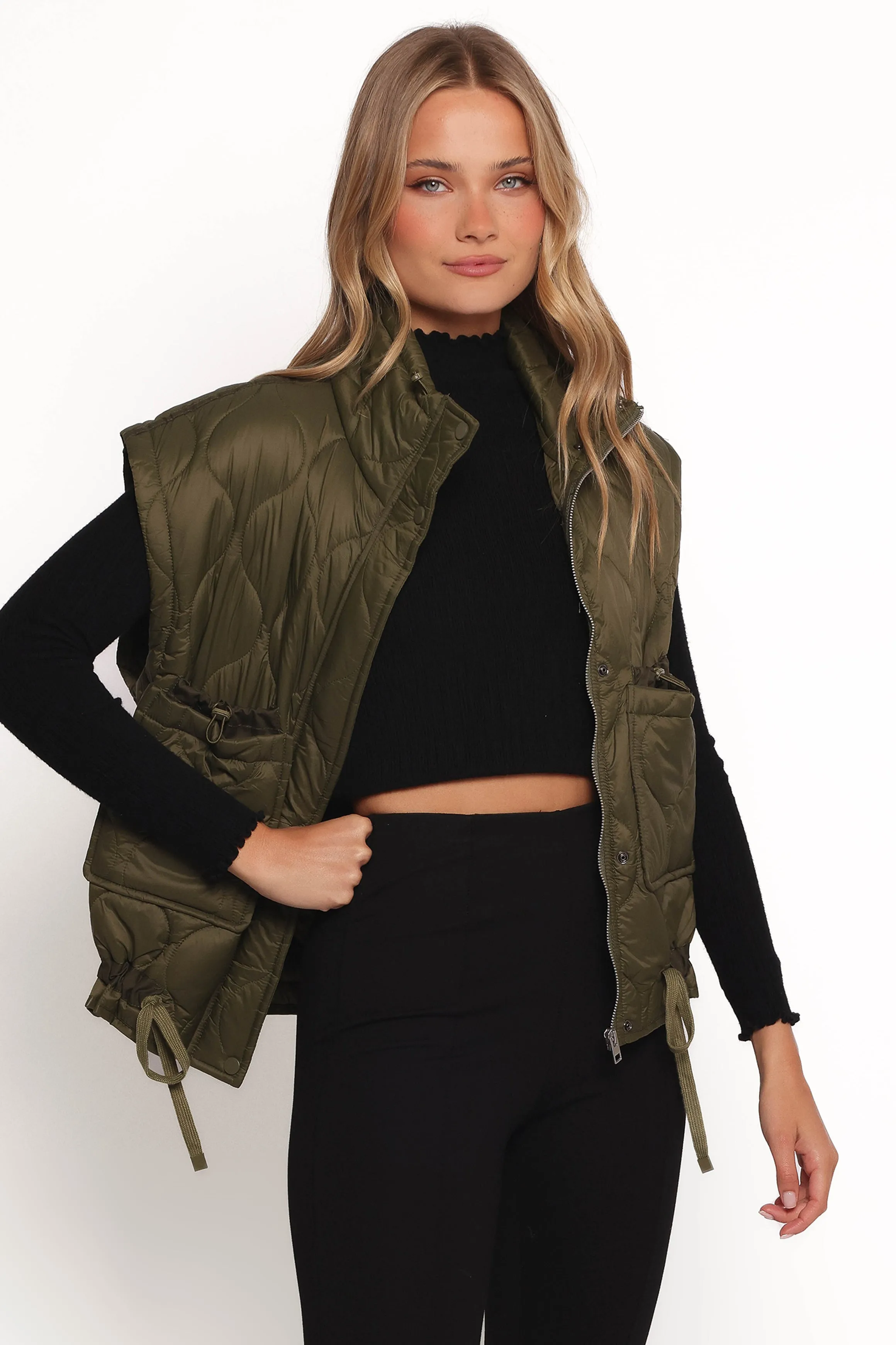 Haven Zip Front Puff Vest - Olive sold by Petal & Pup product image thumbnail 5