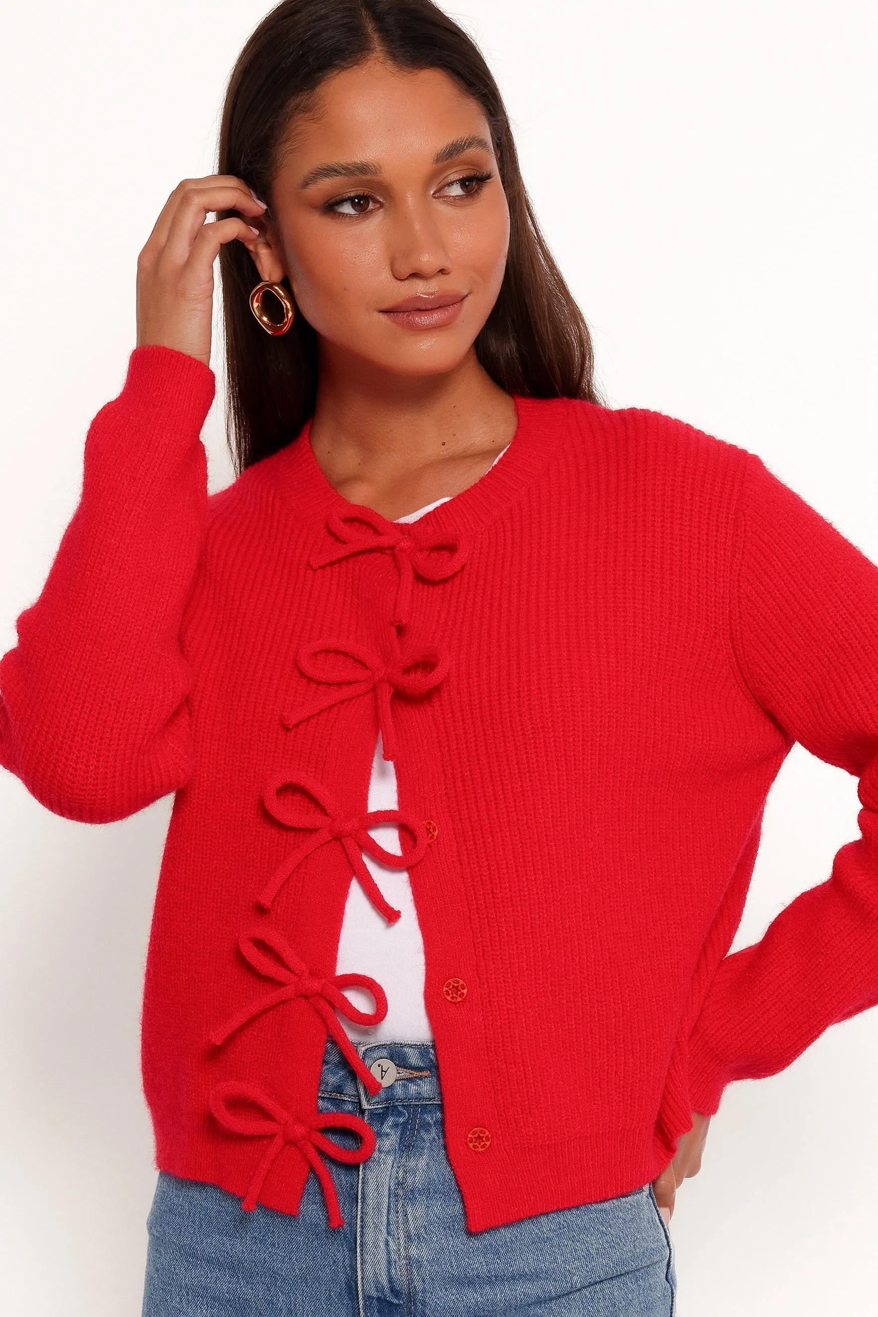 Wilde Bow Front Cardigan - Red sold by Petal & Pup