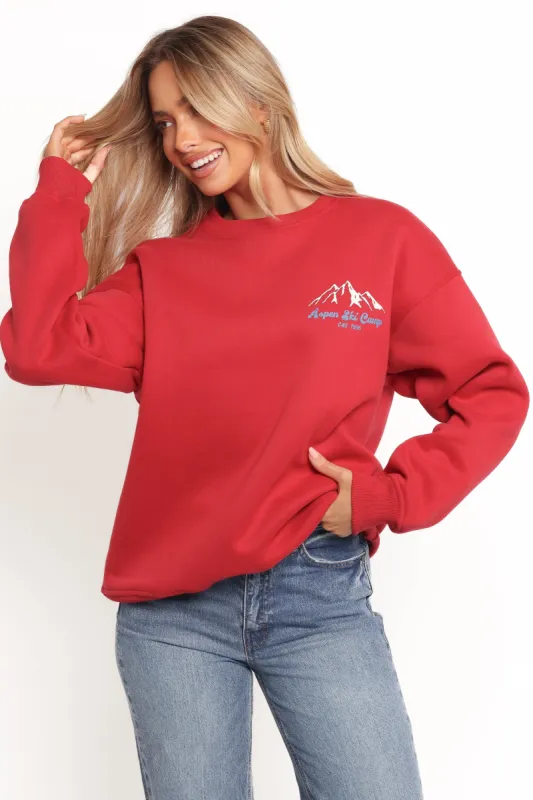 Torie Apres Ski Camp Sweatshirt - Cherry sold by Petal & Pup