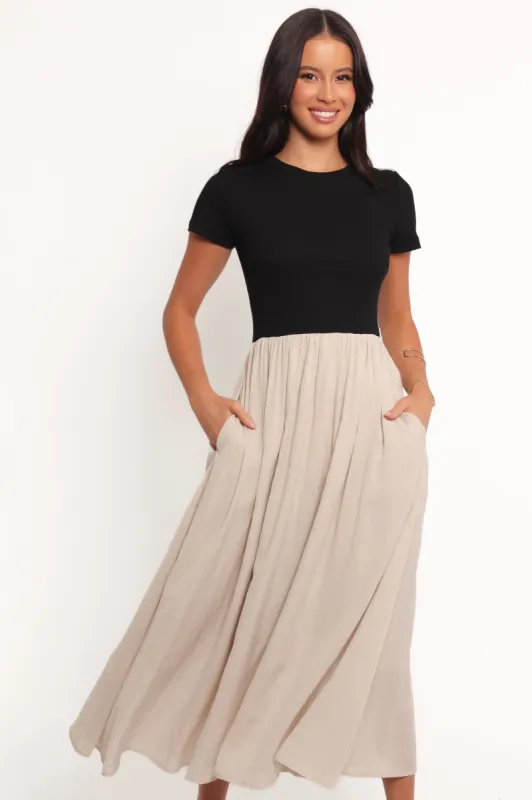Isolde Midi Dress - Black/Beige sold by Petal & Pup