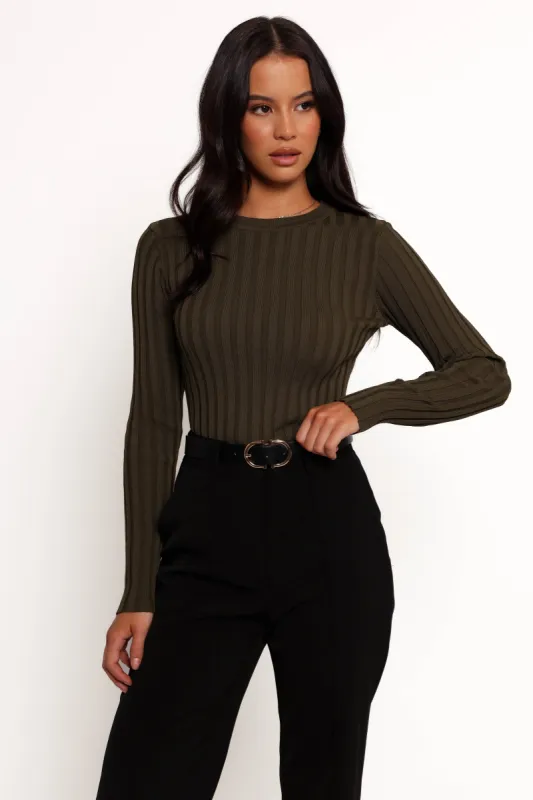 Aneesa Wide Rib Knit Top - Dark Olive sold by Petal & Pup