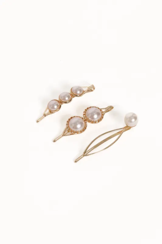 Henrietta Hair Clip Set - Gold/Pearl sold by Petal & Pup