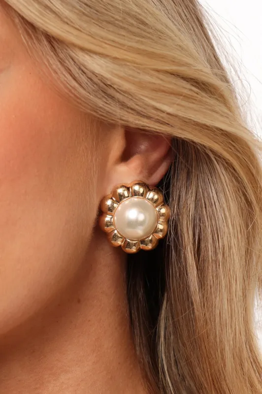 Marjorie Pearl Earrings - Gold sold by Petal & Pup