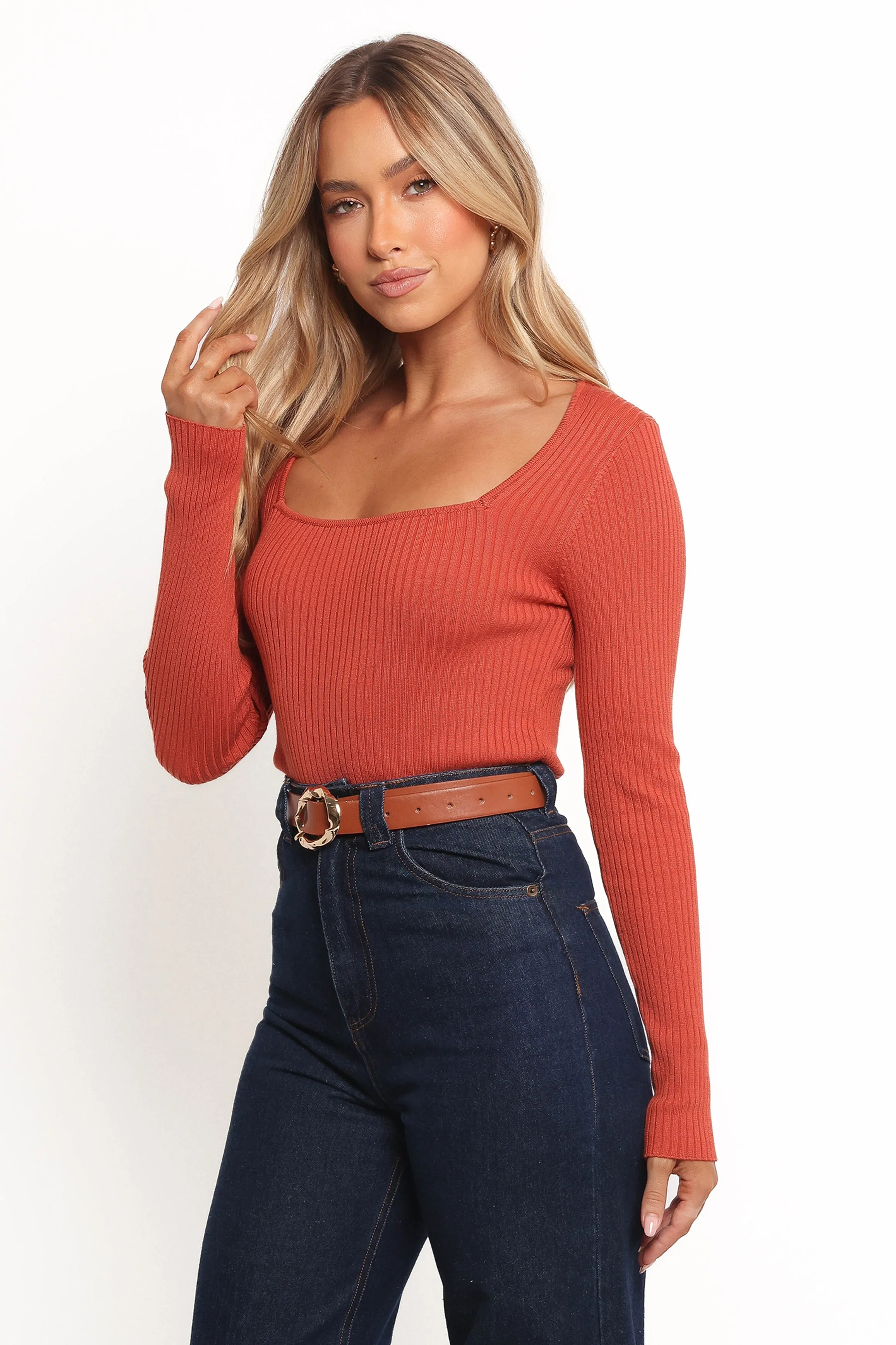 Shani Ribbed Knit Top - Brick Red sold by Petal & Pup product image thumbnail 3