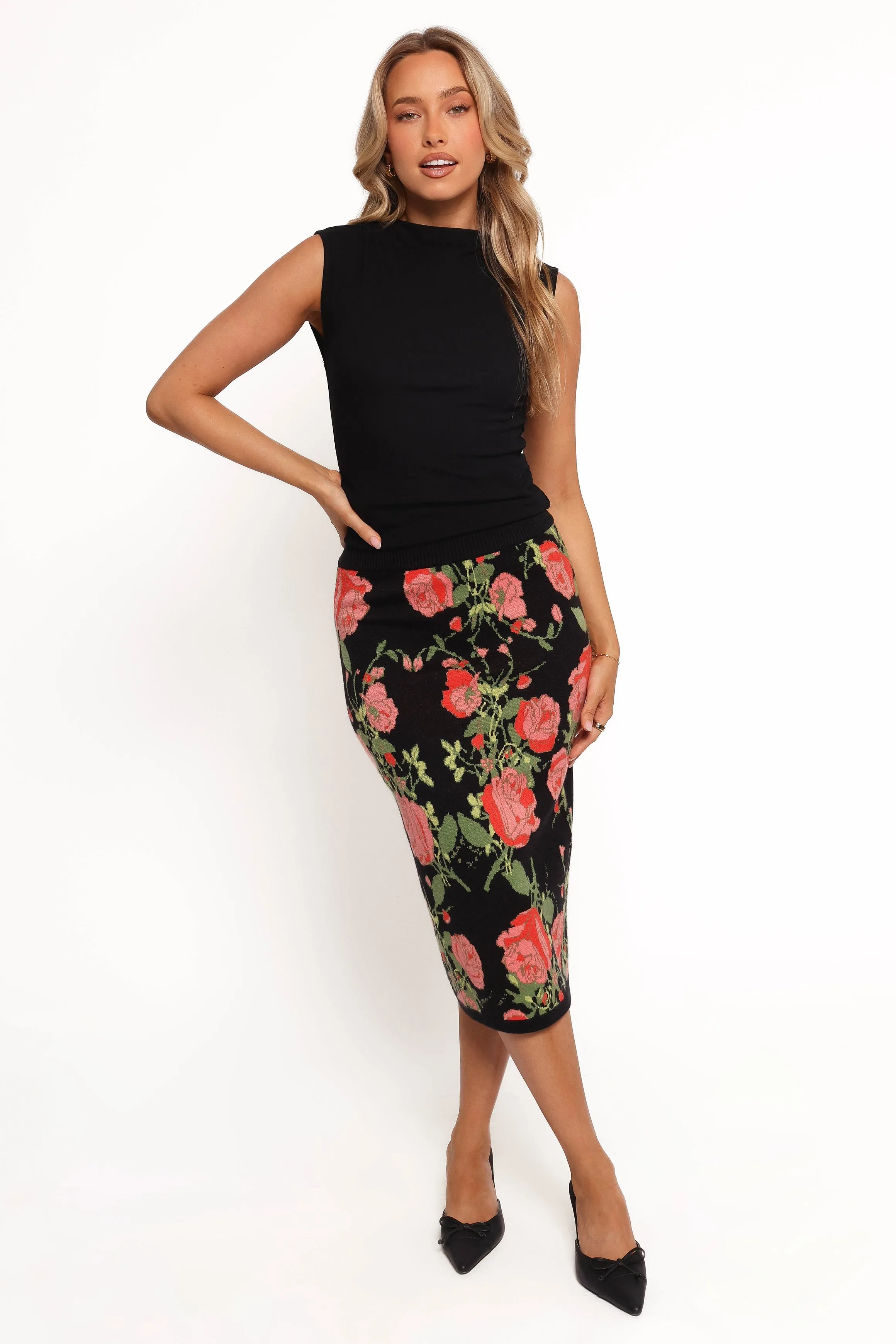 Reeva Knit Skirt - Black Floral sold by Petal & Pup