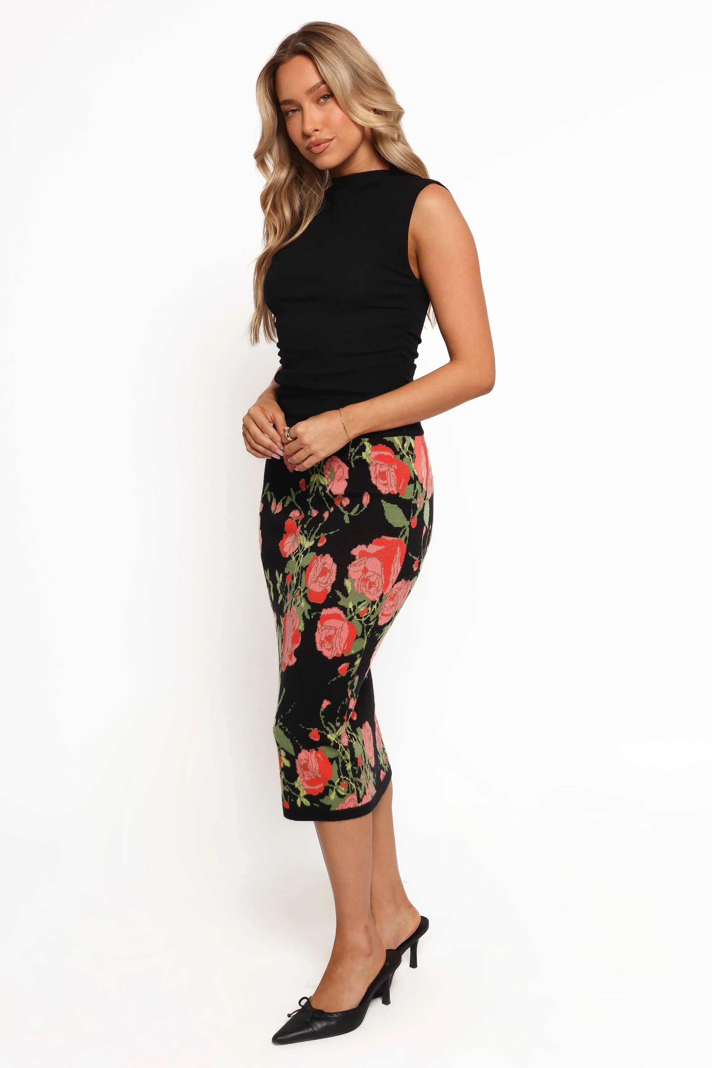 Reeva Knit Skirt - Black Floral sold by Petal & Pup product image thumbnail 3