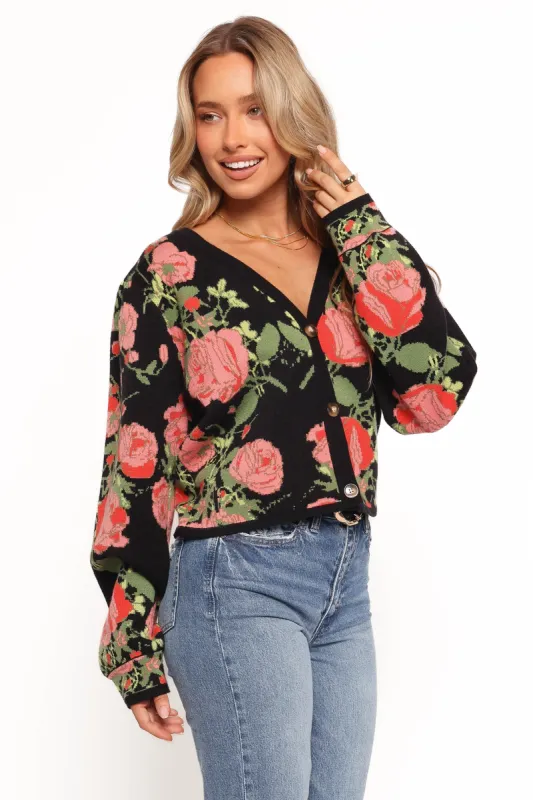 Reeva Button Front Floral Cardigan - Black Floral sold by Petal & Pup