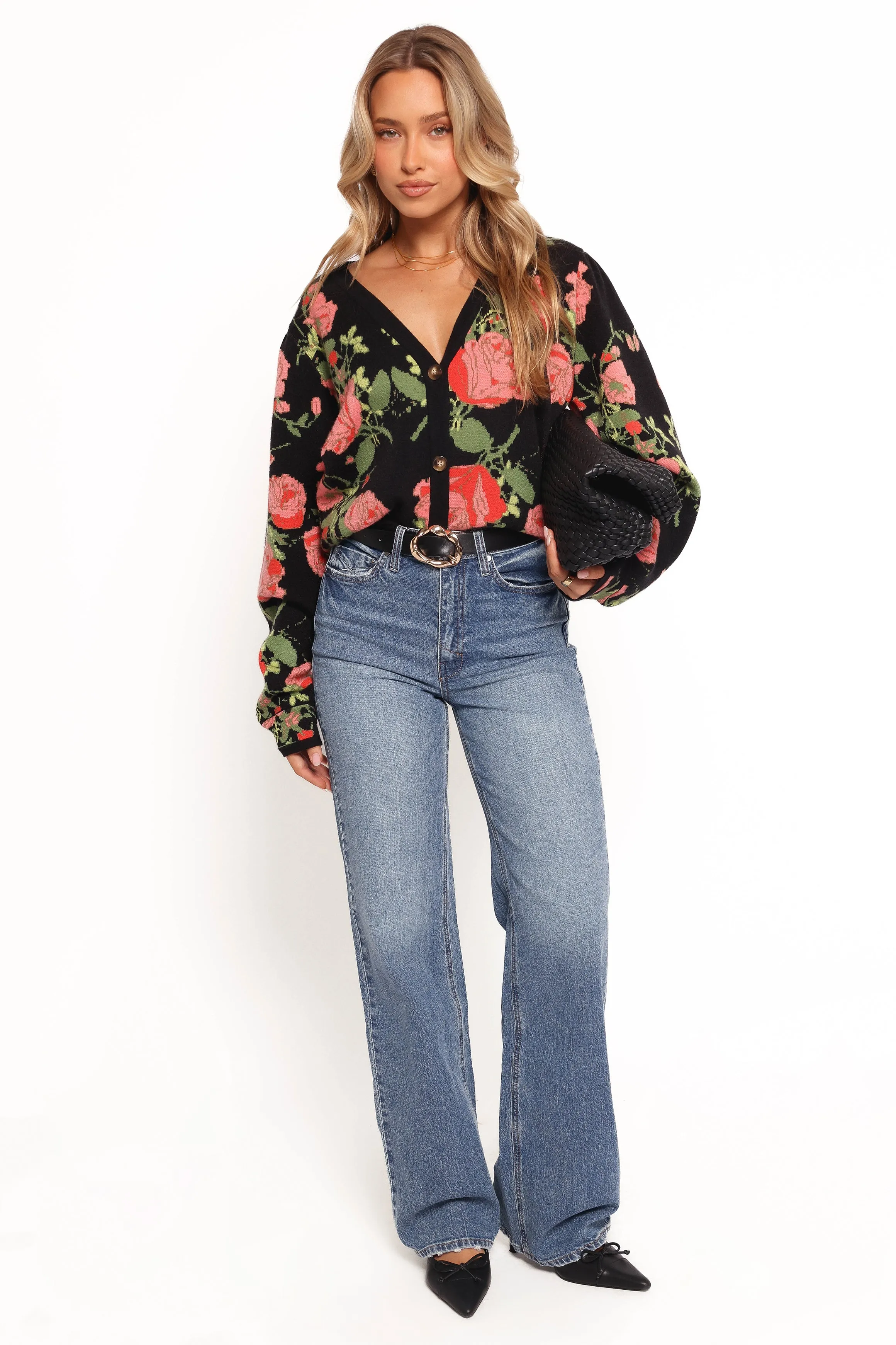 Reeva Button Front Floral Cardigan - Black Floral sold by Petal & Pup product image thumbnail 5