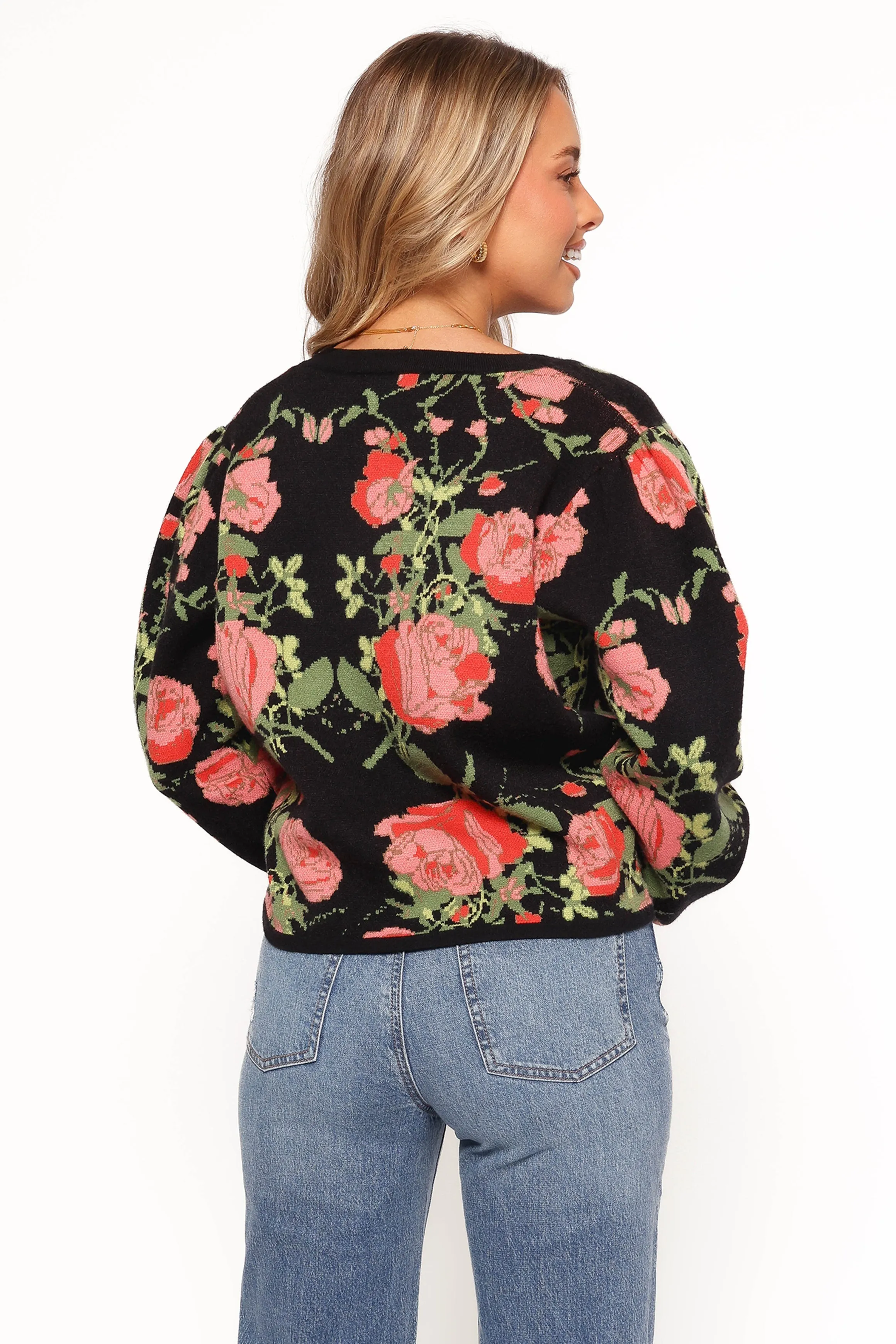 Reeva Button Front Floral Cardigan - Black Floral sold by Petal & Pup product image thumbnail 3
