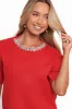 Orlana Embellished Neck Short Sleeve Sweater - Red sold by Petal & Pup