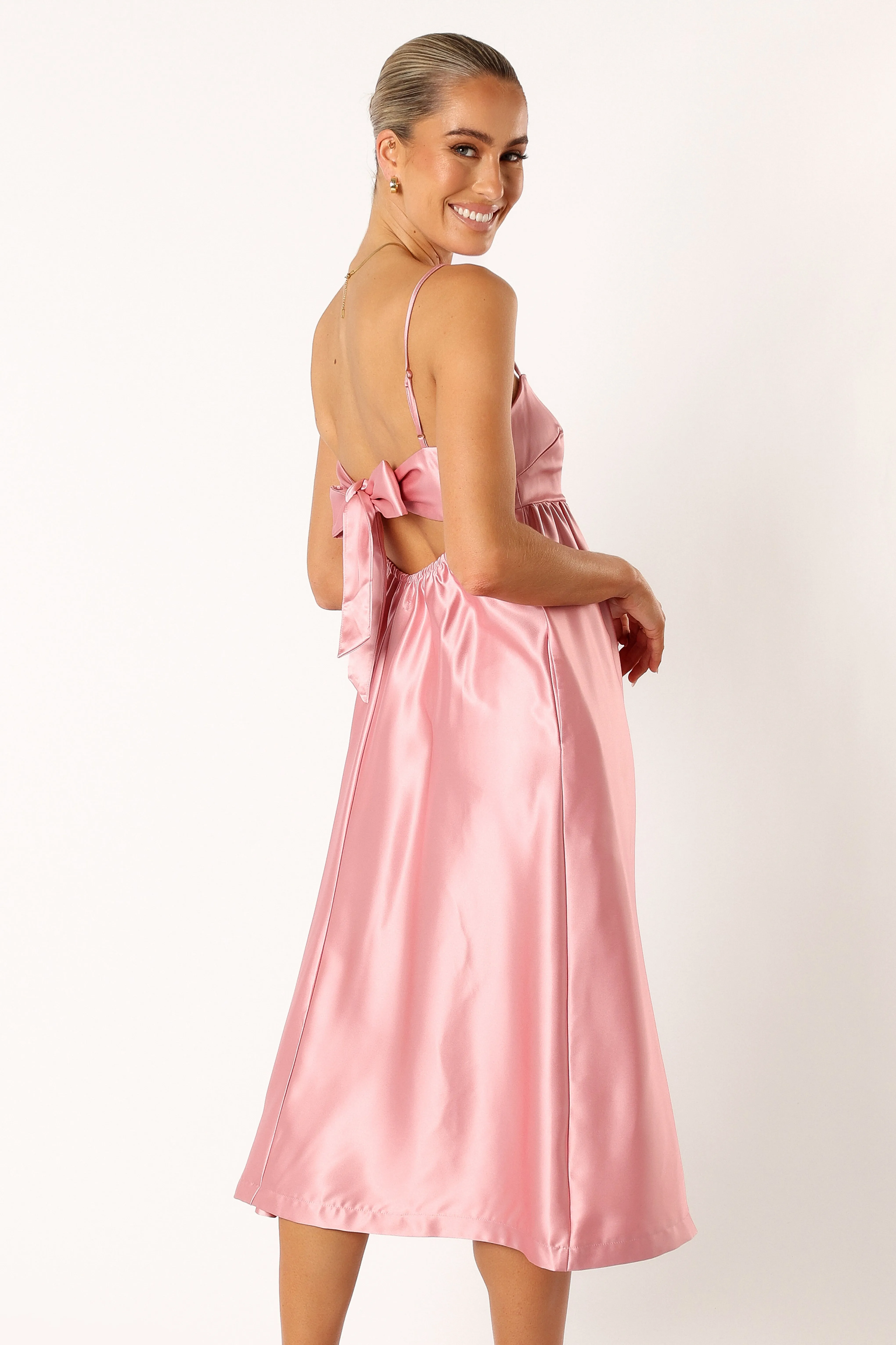 Teagan Bow Back Midi Dress - Soft Pink sold by Petal & Pup