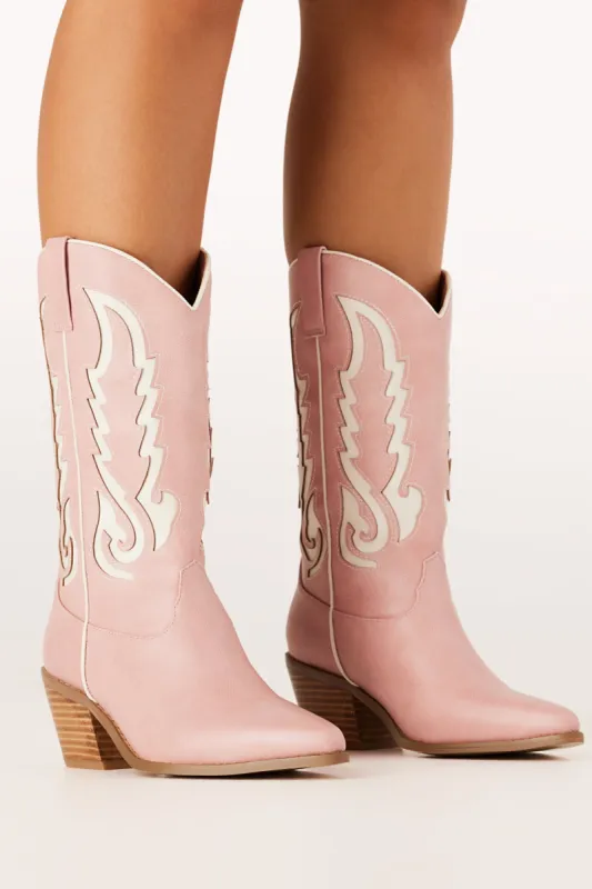 Norva Cowboy Boots - Pink/Ivory sold by Petal & Pup