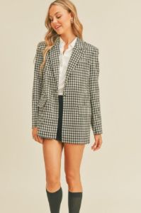 Oversized Gingham Blazer - Black/Ivory sold by Petal & Pup