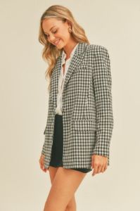 Oversized Gingham Blazer - Black/Ivory sold by Petal & Pup
