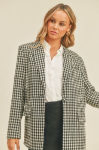 Oversized Gingham Blazer - Black/Ivory sold by Petal & Pup