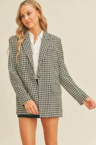 Oversized Gingham Blazer - Black/Ivory sold by Petal & Pup