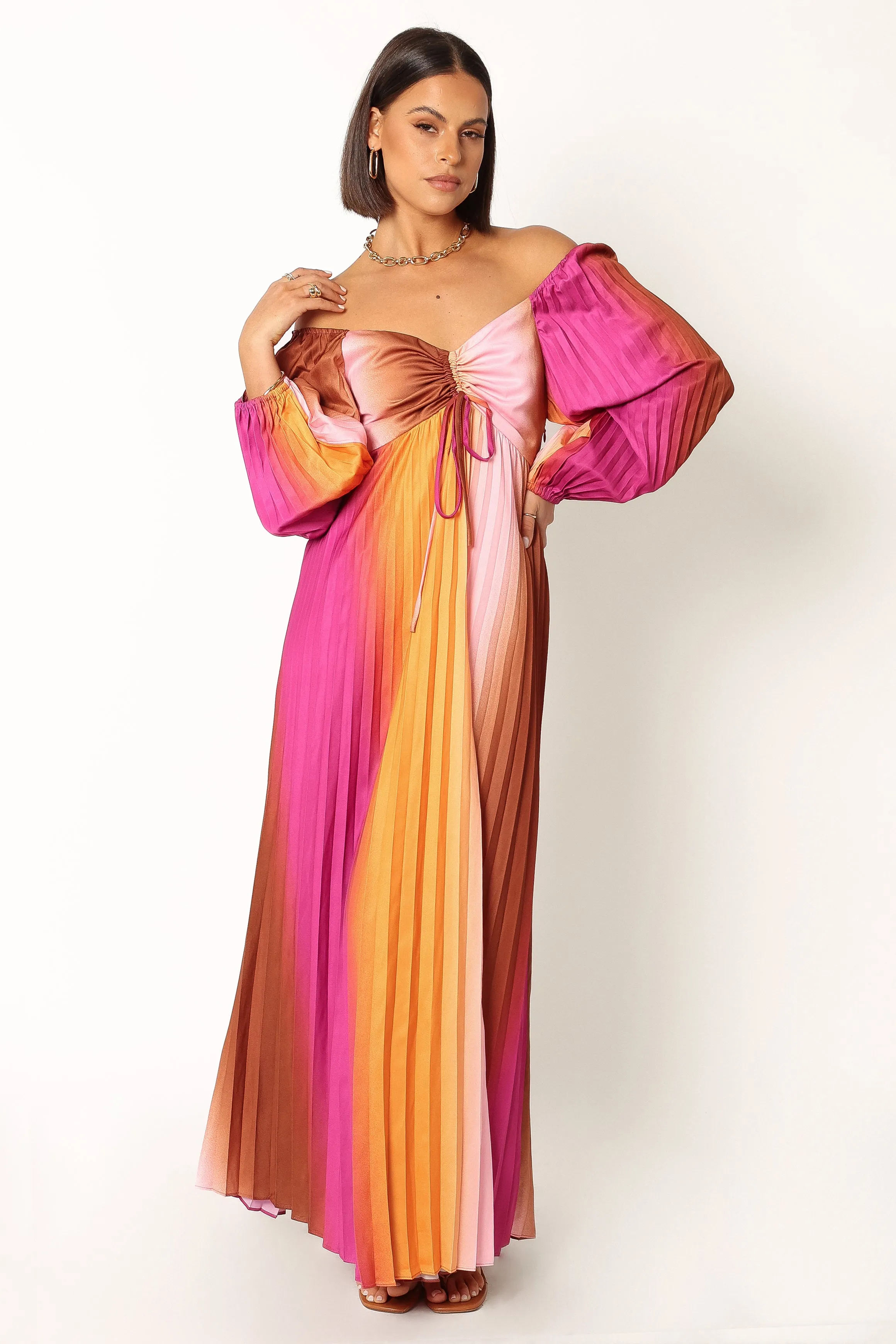 Maya Long Sleeve Pleated Maxi Dress - Multi sold by Petal & Pup product image thumbnail 3