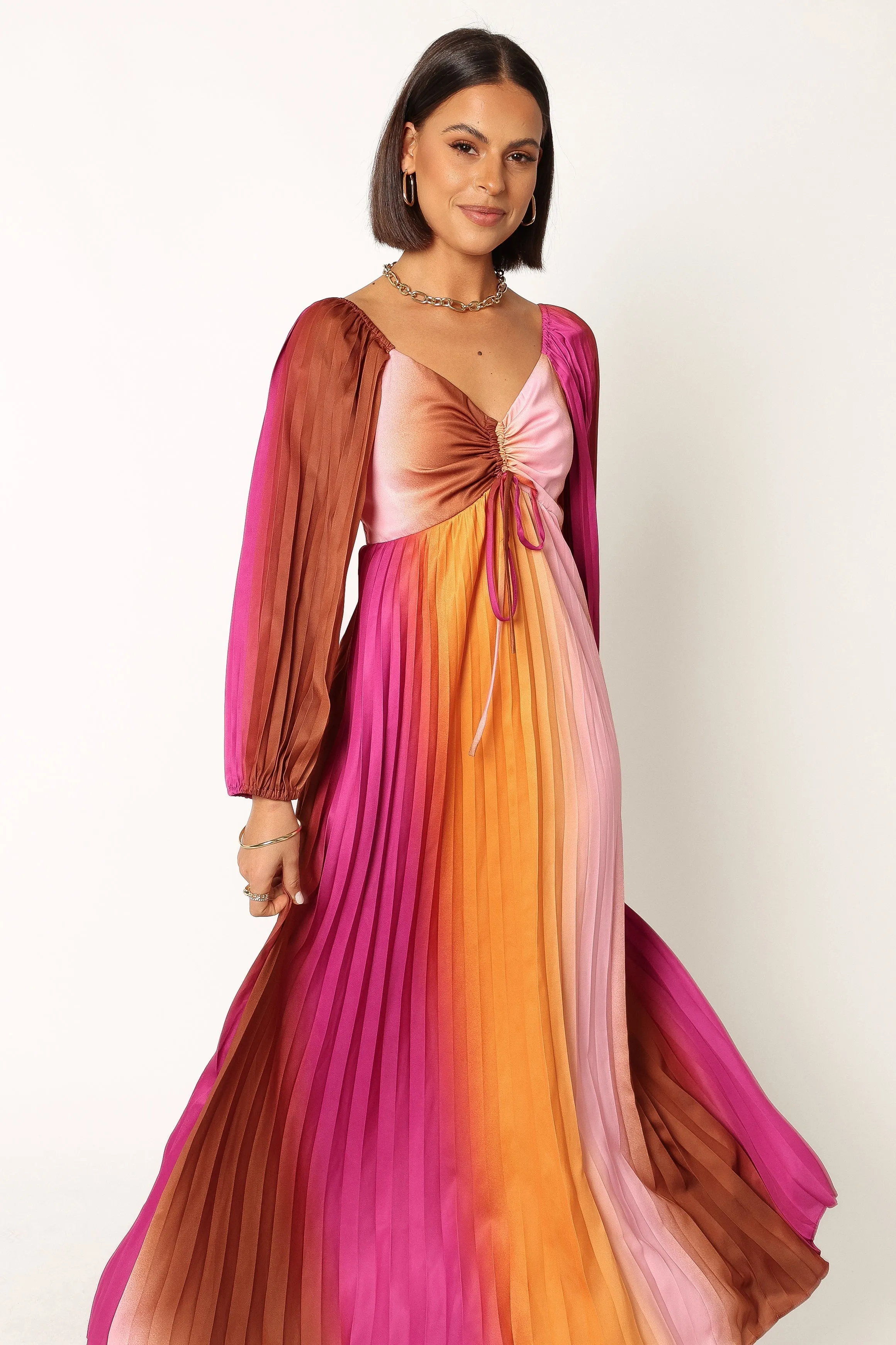 Maya Long Sleeve Pleated Maxi Dress - Multi sold by Petal & Pup product image thumbnail 5