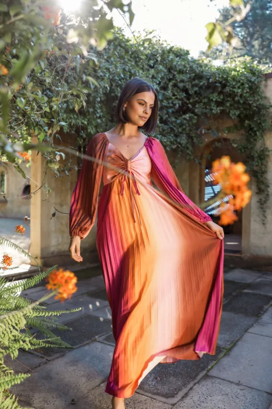 Maya Long Sleeve Pleated Maxi Dress - Multi sold by Petal & Pup