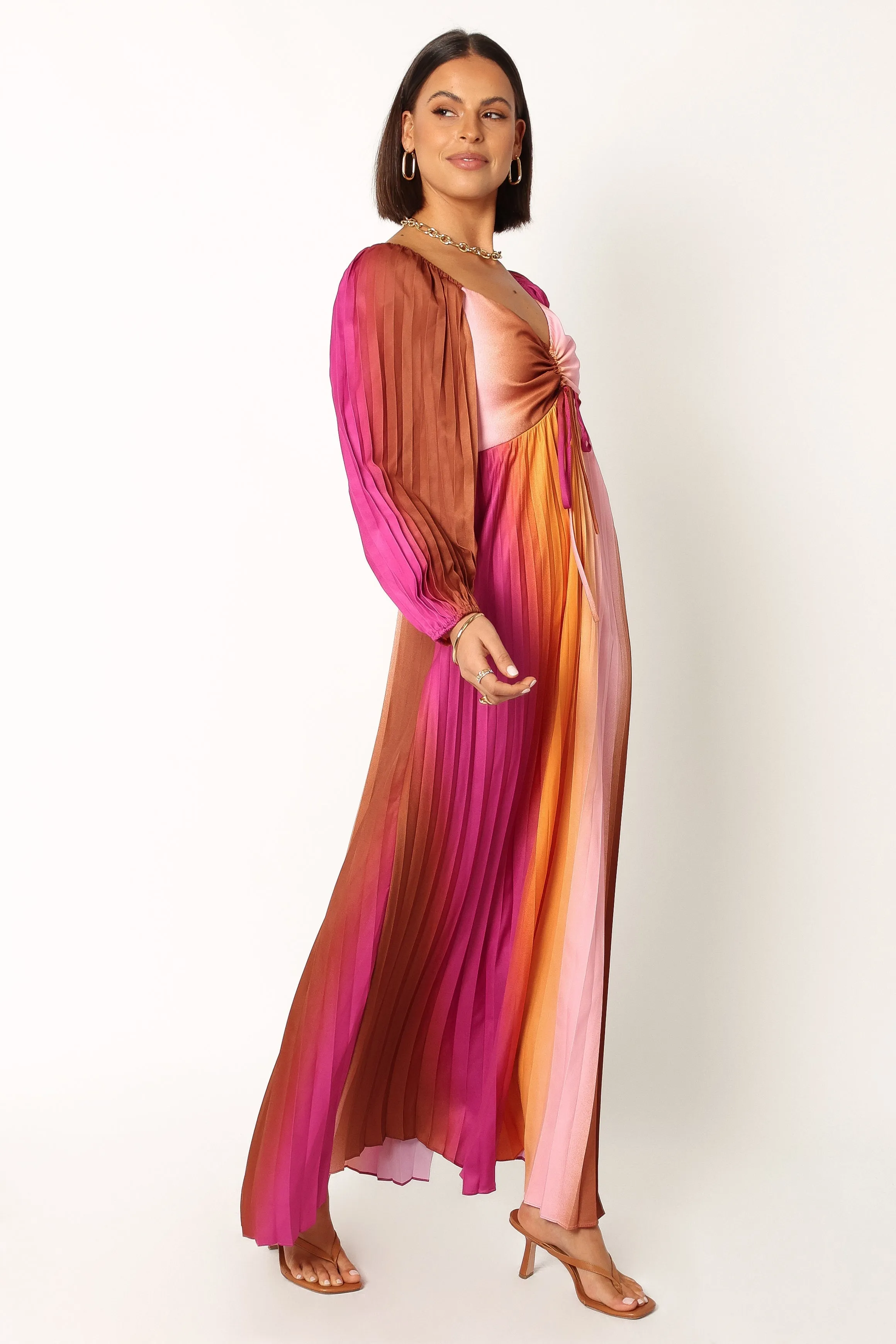 Maya Long Sleeve Pleated Maxi Dress - Multi sold by Petal & Pup product image thumbnail 4