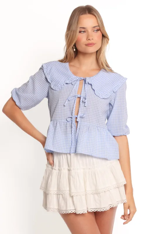 Tillio Tie Front Top - Blue sold by Petal & Pup
