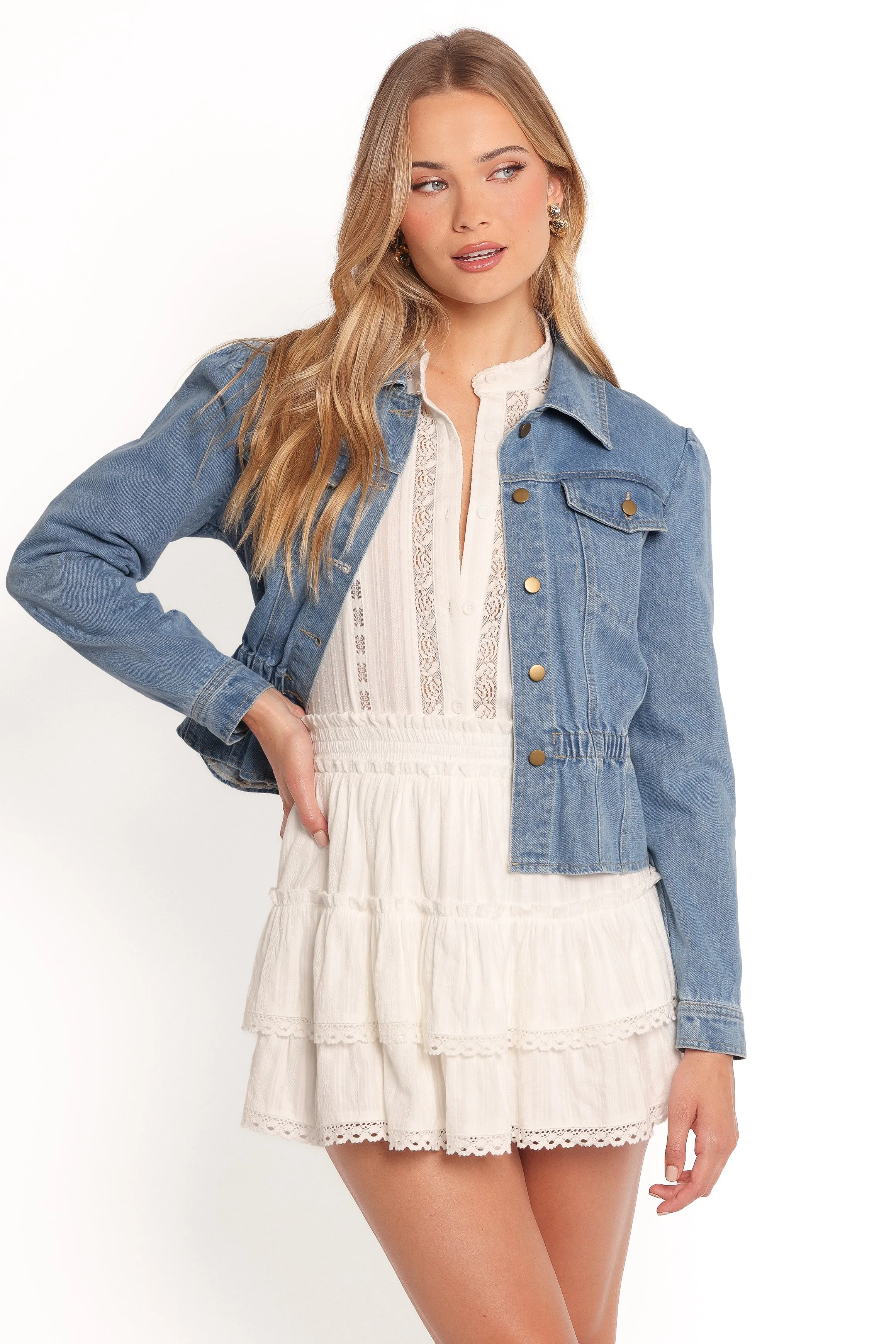 Raine Peplum Denim Jacket - Denim sold by Petal & Pup product image thumbnail 3