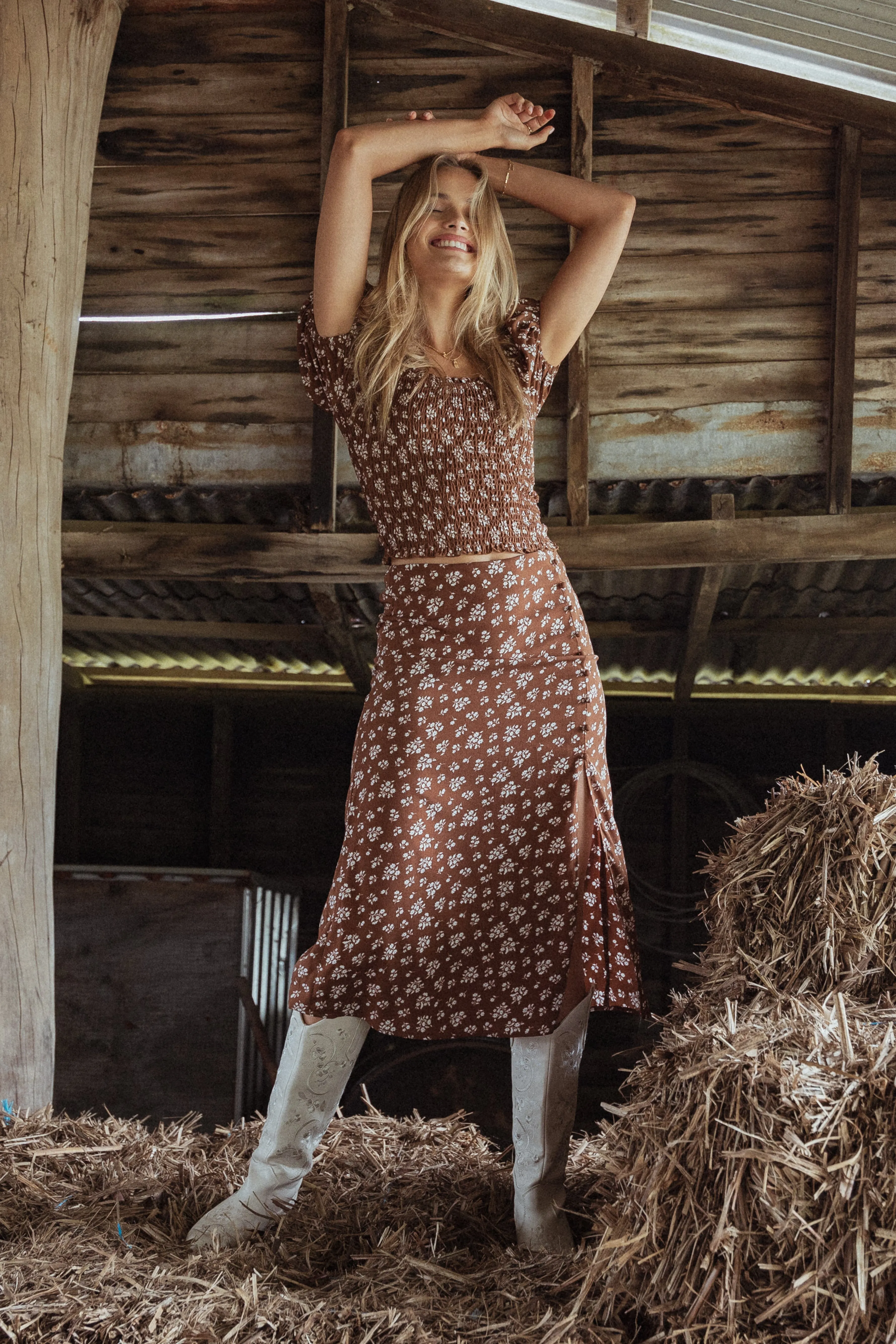 Zola Skirt Set - Brown Ditsy Floral sold by Petal & Pup