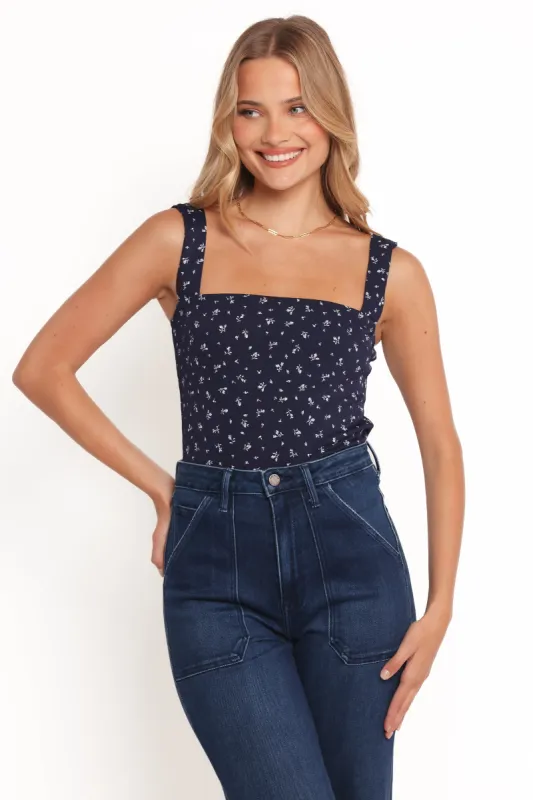 Esma Square Neck Knit Top - Navy Ditsy sold by Petal & Pup