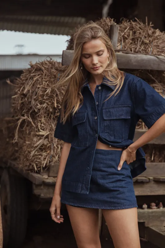 Ressie Denim Mini Skort - Raw Denim sold by Petal & Pup