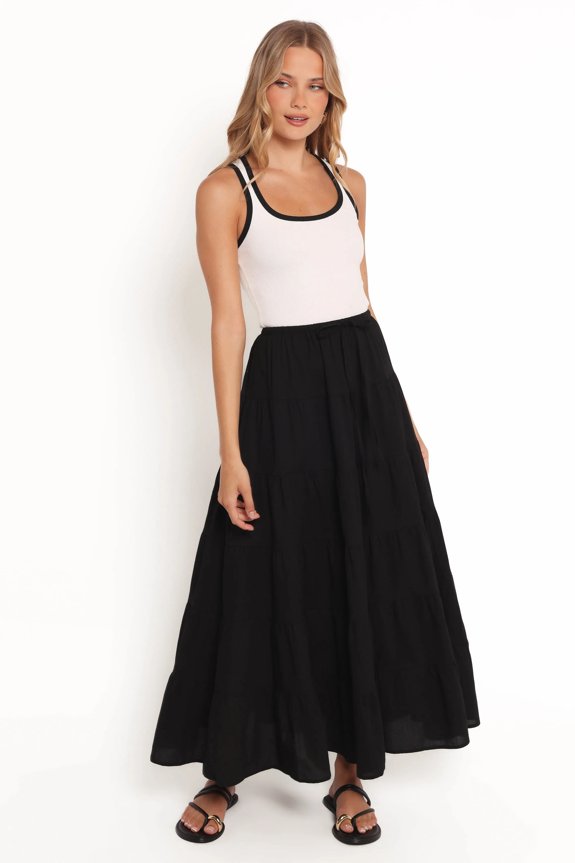 Archy Tiered Maxi Skirt - Black sold by Petal & Pup