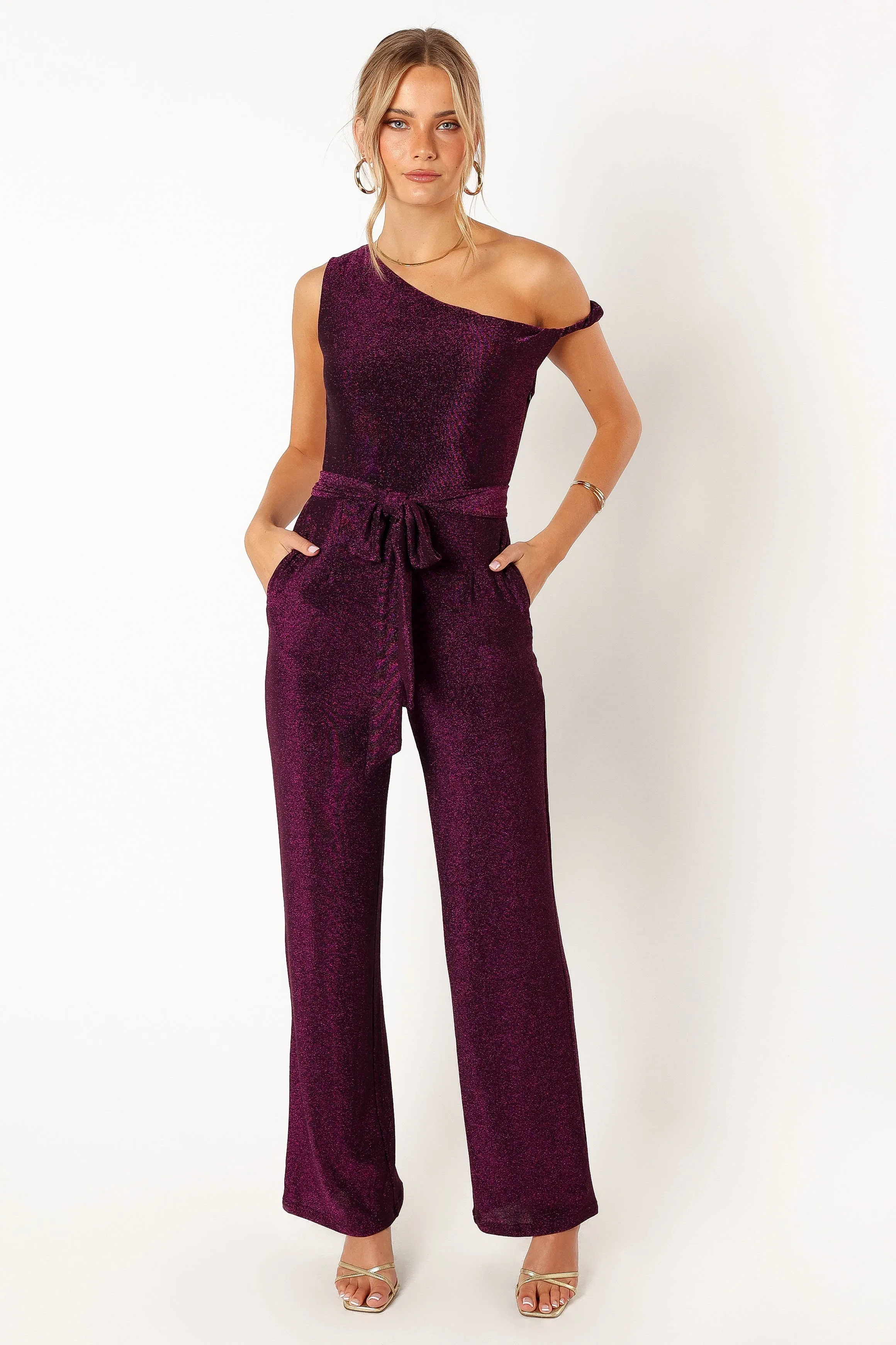Katarina Off Shoulder Jumpsuit - Purple sold by Petal & Pup product image thumbnail 2