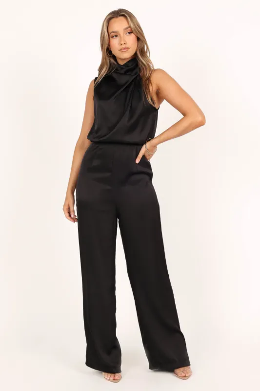 Savannah One Shoulder Jumpsuit - Black sold by Petal & Pup