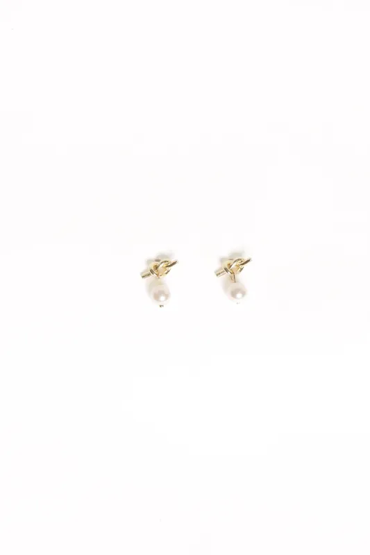 Valentina Knot Earrings - Gold/Pearl sold by Petal & Pup