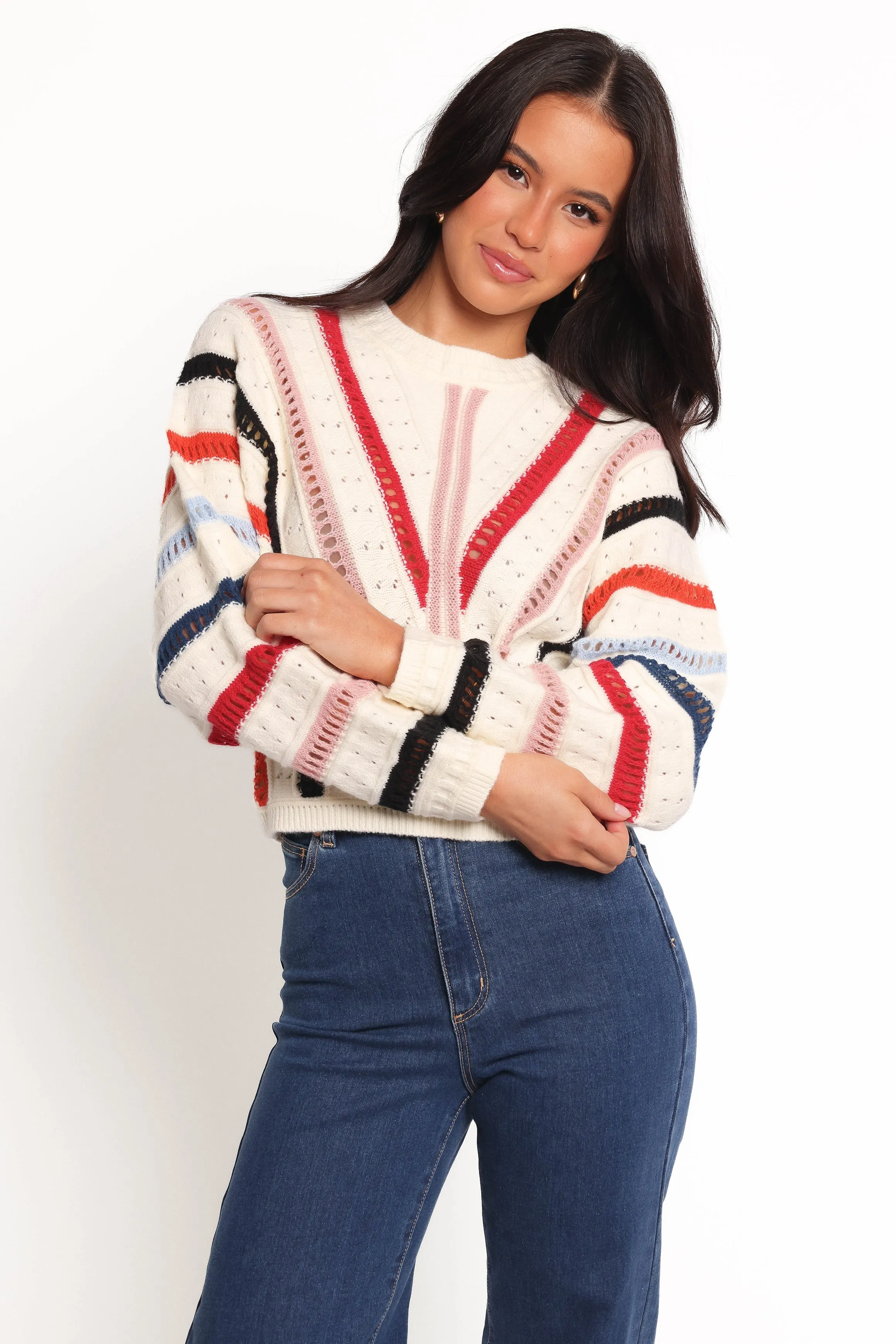 Marie Stripe Knit Sweater - White sold by Petal & Pup