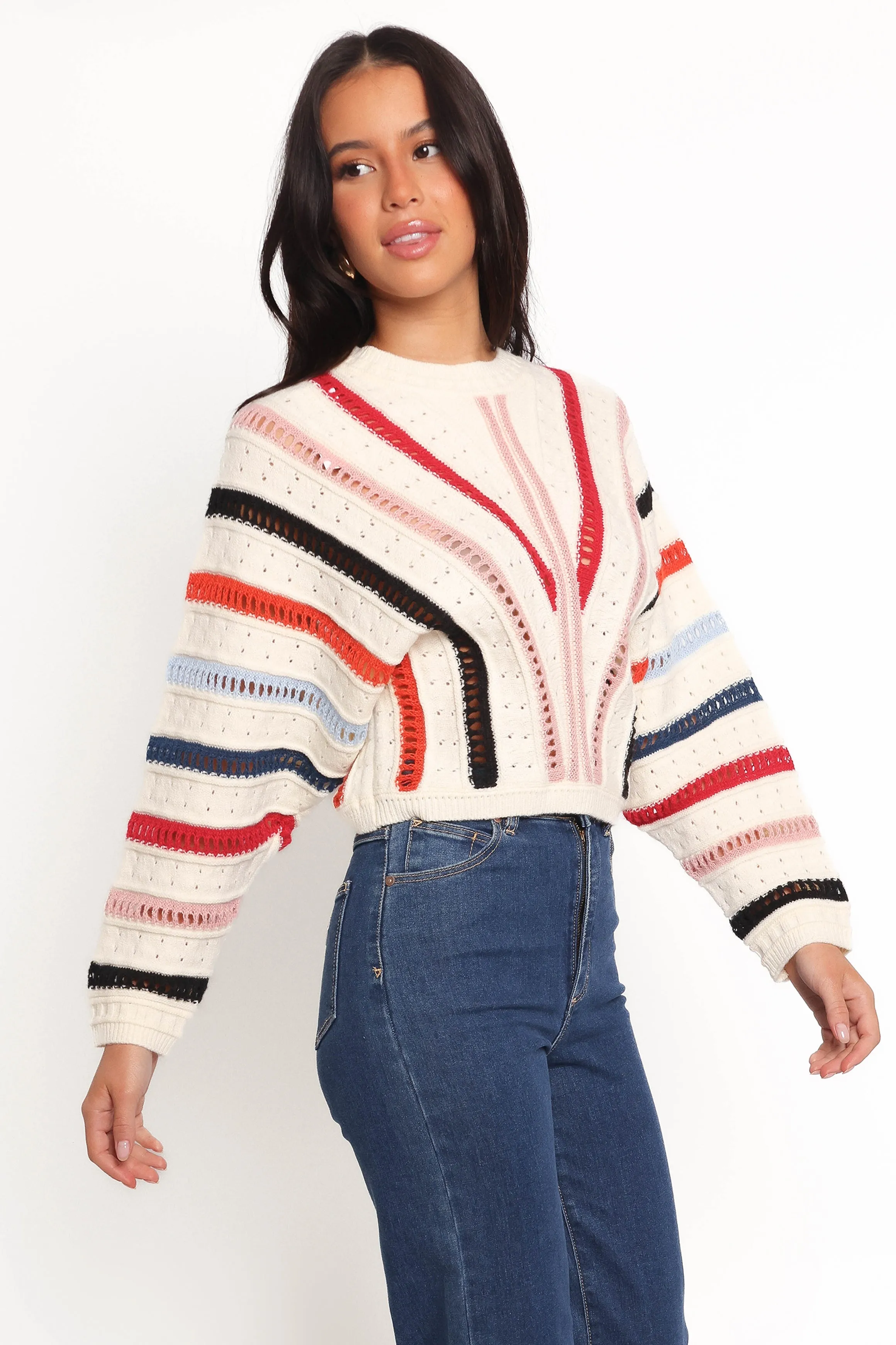 Marie Stripe Knit Sweater - White sold by Petal & Pup product image thumbnail 5