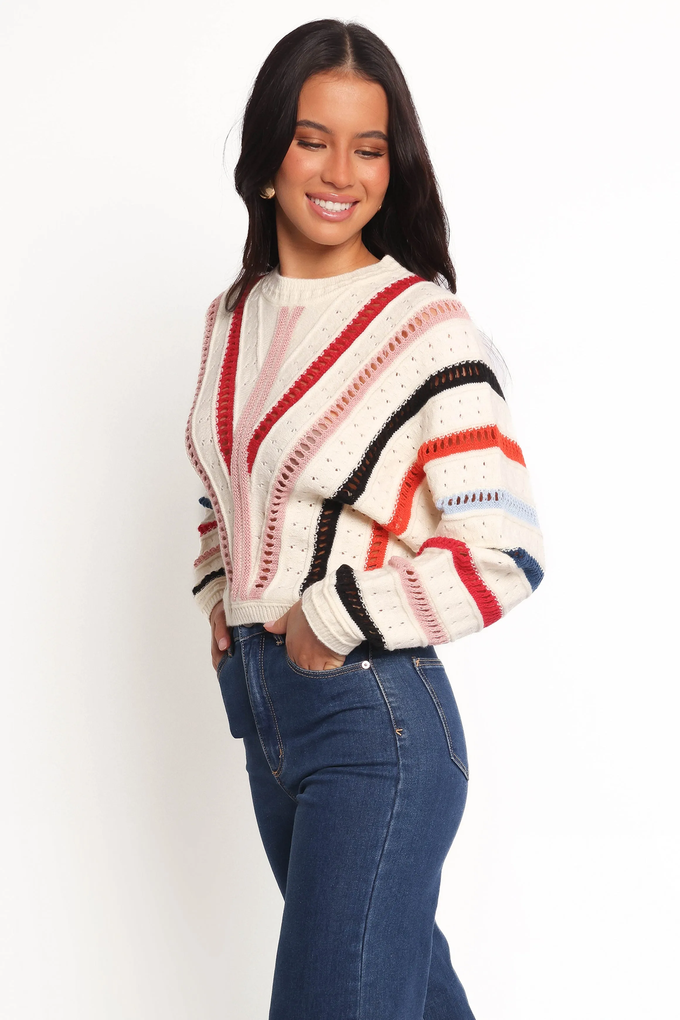 Marie Stripe Knit Sweater - White sold by Petal & Pup product image thumbnail 3