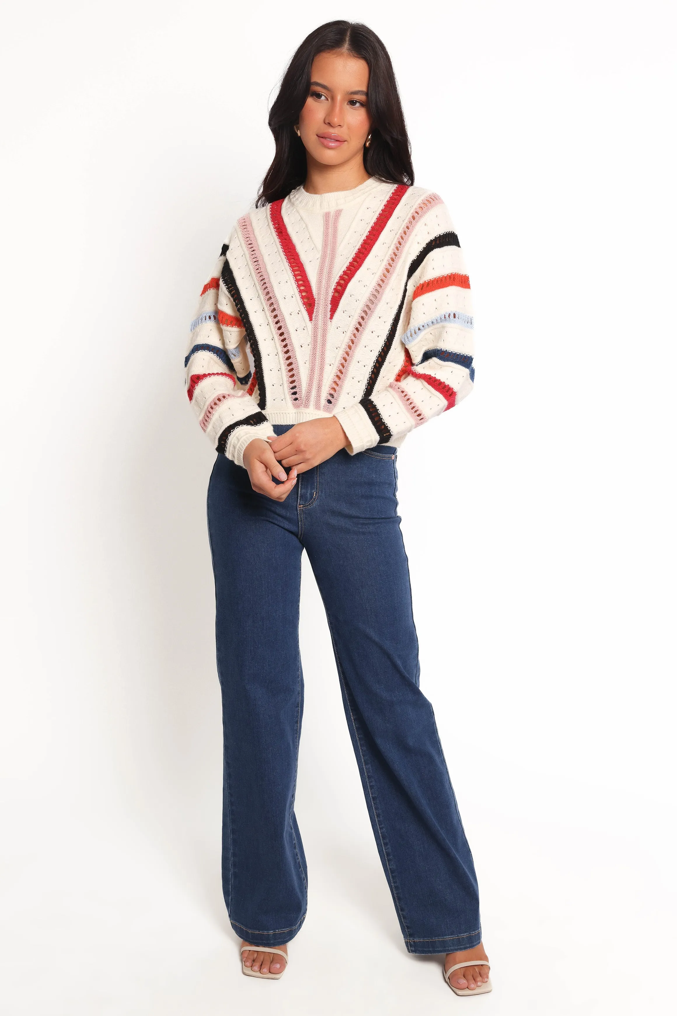 Marie Stripe Knit Sweater - White sold by Petal & Pup product image thumbnail 2